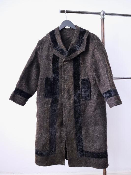 1920s–30s Transylvanian Folk Coat | Brown Wool with Black Velvet Trim