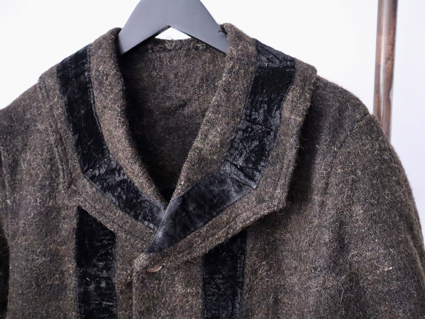 1920s–30s Transylvanian Folk Coat | Brown Wool with Black Velvet Trim