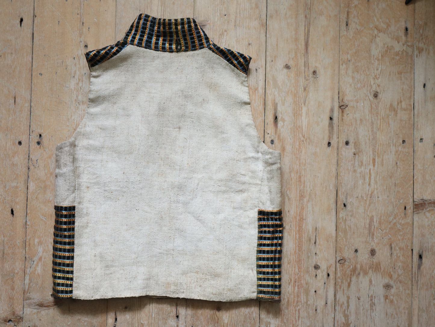 1790s - 1800 Silk Velvet Waistcoat
Vest Stripe Covered Buttons Double Breasted French Sack
Linen Back