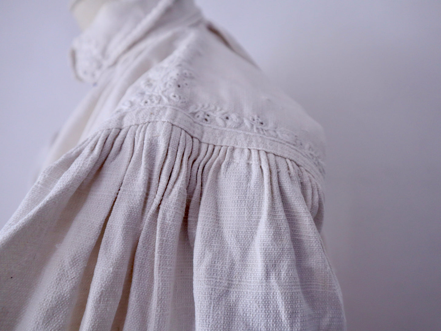 1930s–1940s Transylvanian Linen Shirt with Pressed Glass Buttons