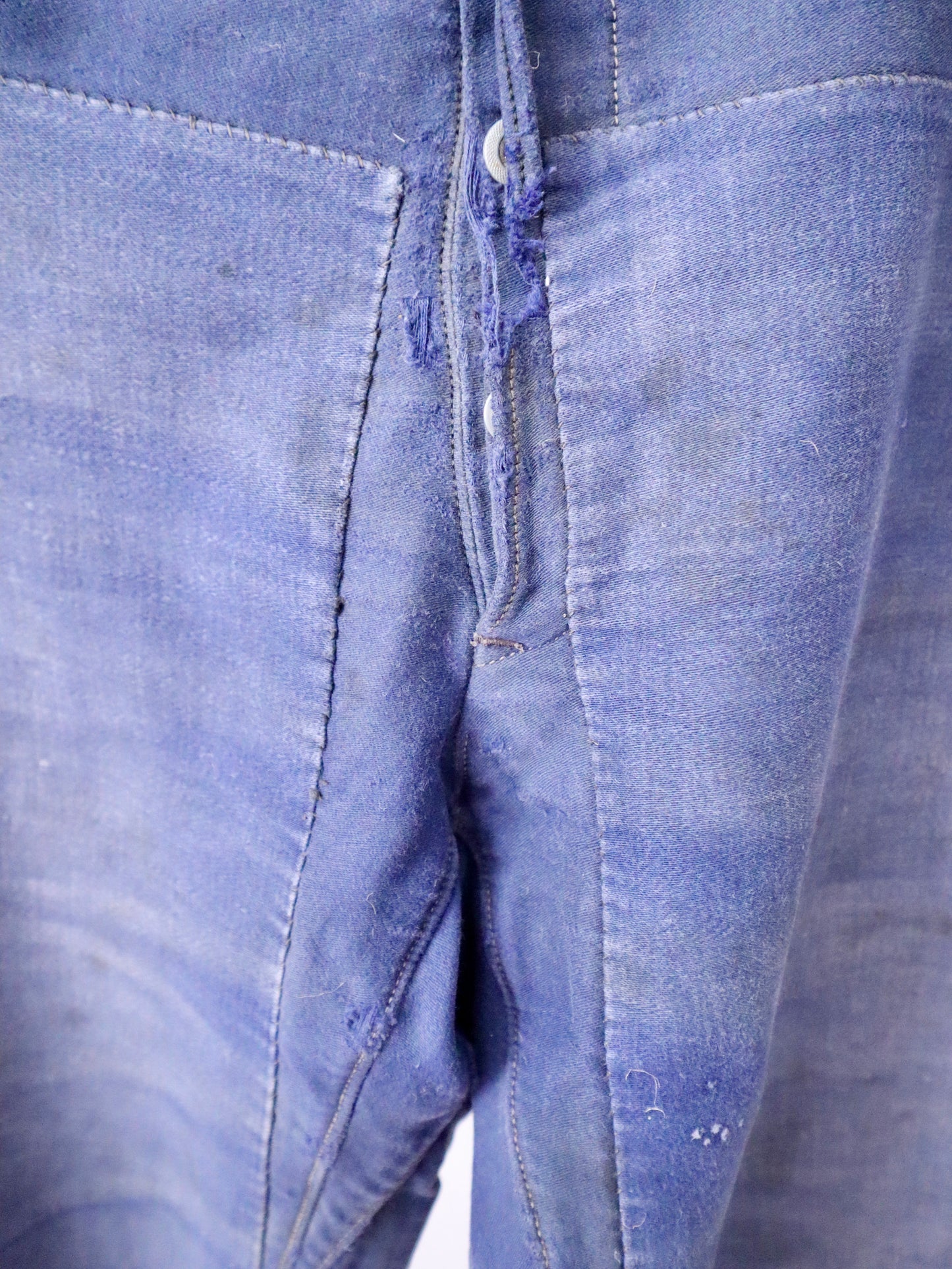 1940s–1950s French Moleskin Workwear Trousers – “Le Parfait” with Patched and Darned Repairs