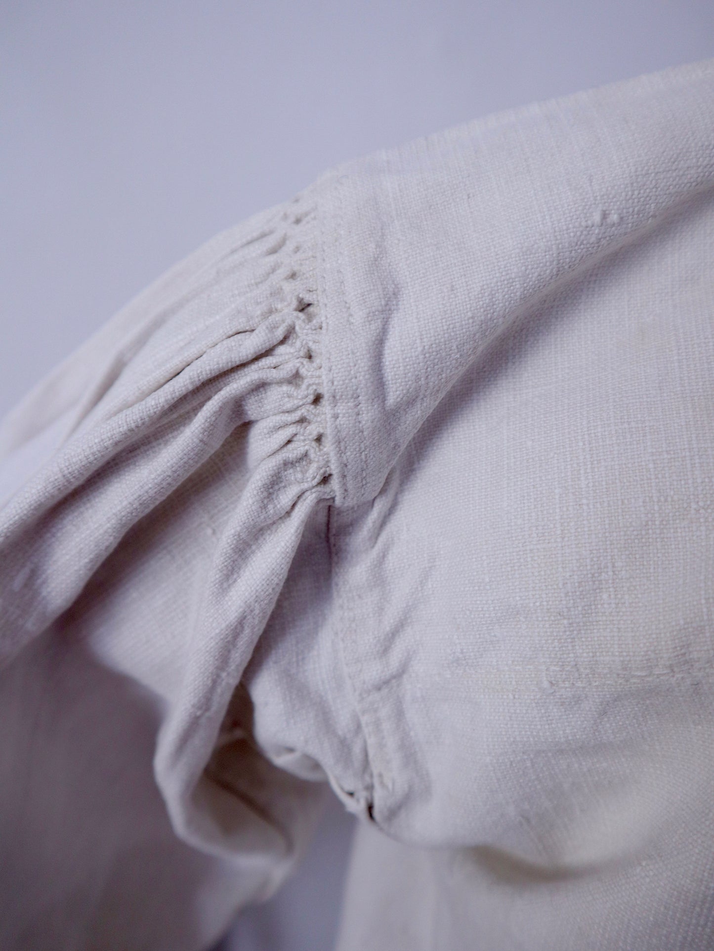 Handwoven Transylvanian Linen Folk Blouse with Cutwork Embroidery and Pressed Glass Buttons 1930s 1940s