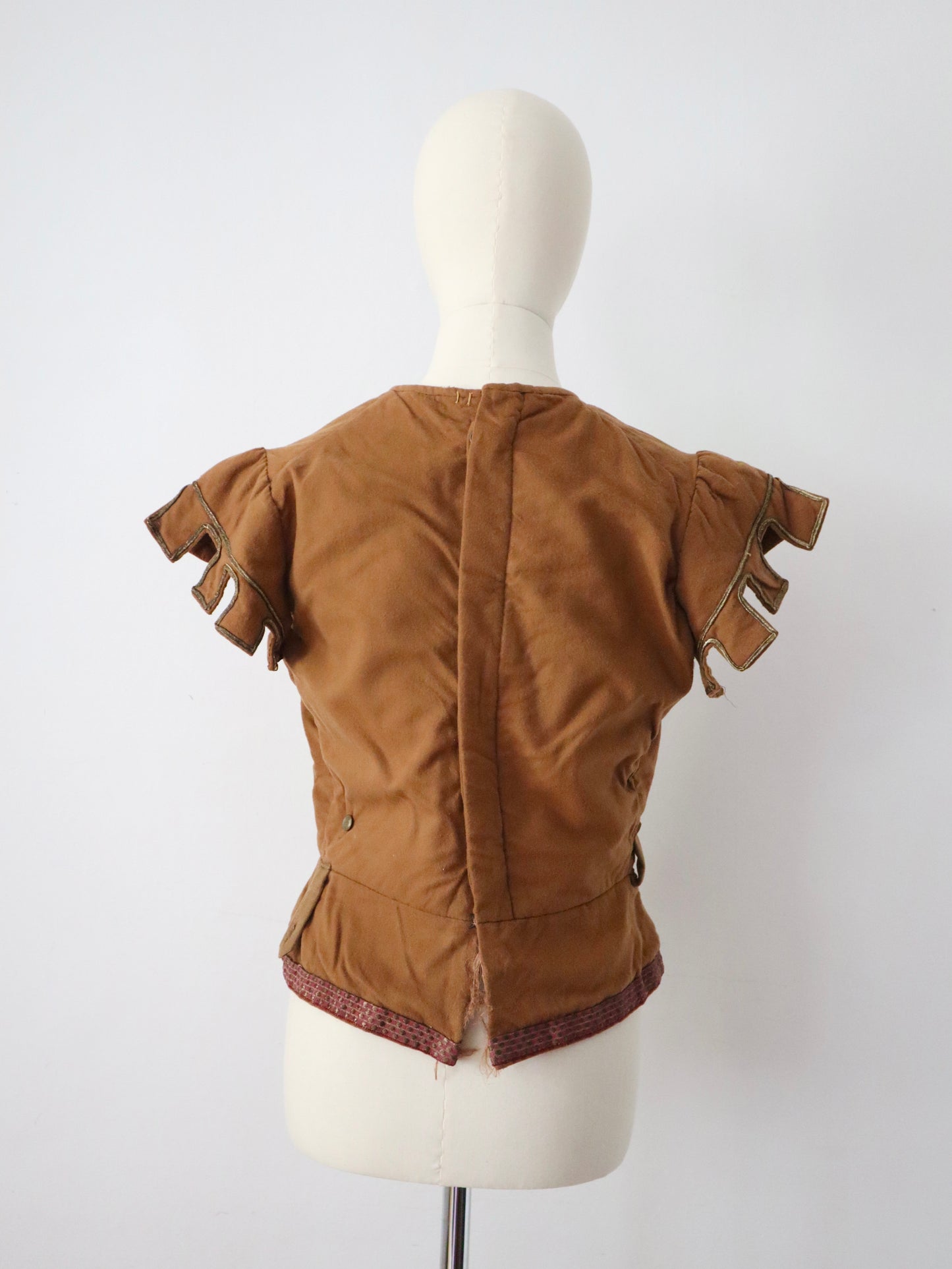 Antique French Opera Costume Tunic Top Toffee Brown Wool Medieval Renaissance Style