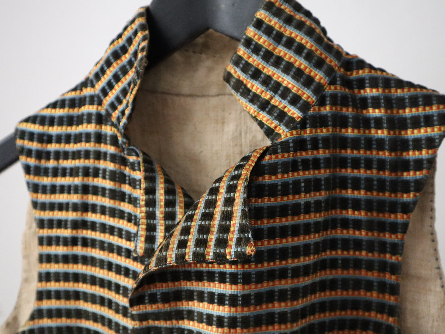 1790s - 1800 Silk Velvet Waistcoat
Vest Stripe Covered Buttons Double Breasted French Sack
Linen Back