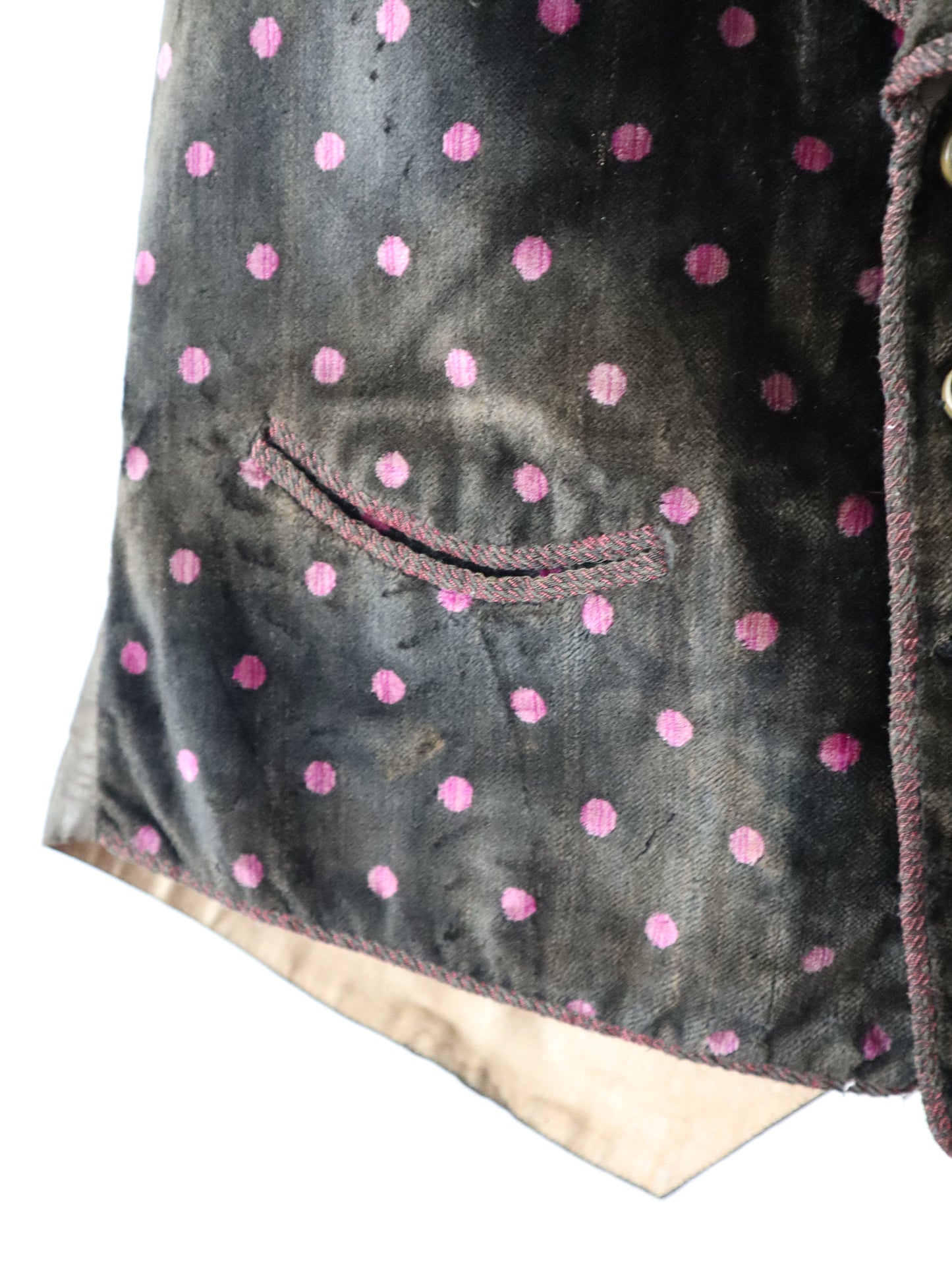 Antique Early 1900s French Silk Velvet Waistcoat with Purple Polkadots
