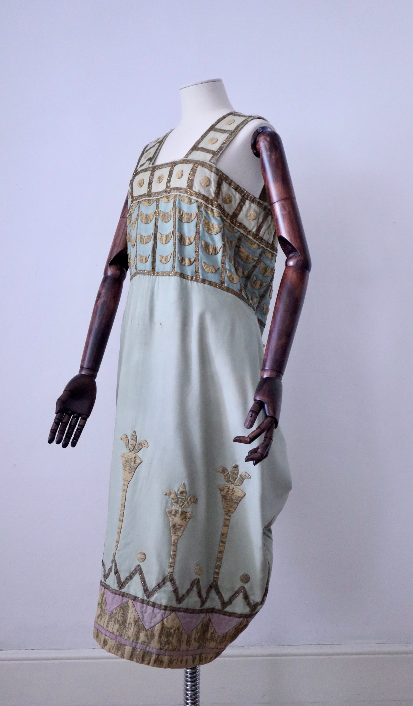Antique 1880 French Opera PREMIER Costume AIDA Verdi Paris Egyptian Pastel Blue Sun Fade Gold 19th Century