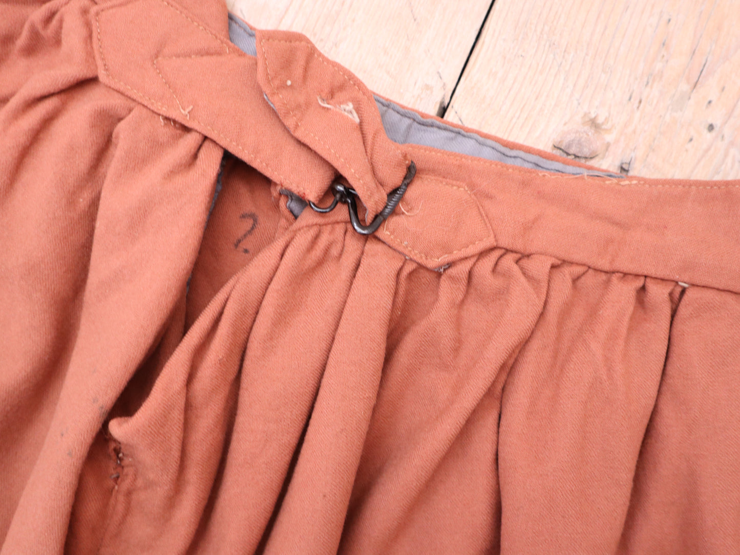 Antique 1920s French Opera Costume Trousers – Aristide Boyer, Marseille – Rust Wool Pants with Embroidered Trim, Faceted Gems & Cinch-Back Waist