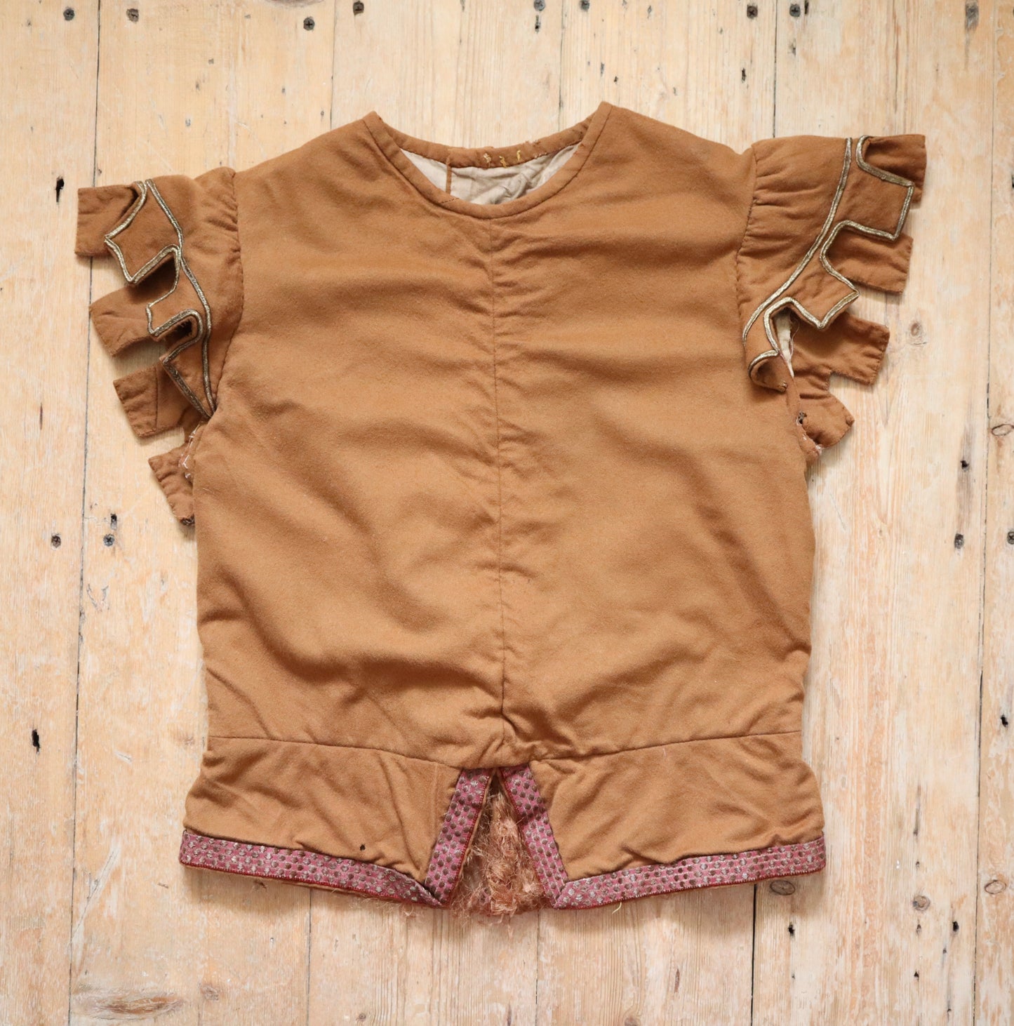Antique French Opera Costume Tunic Top Toffee Brown Wool Medieval Renaissance Style
