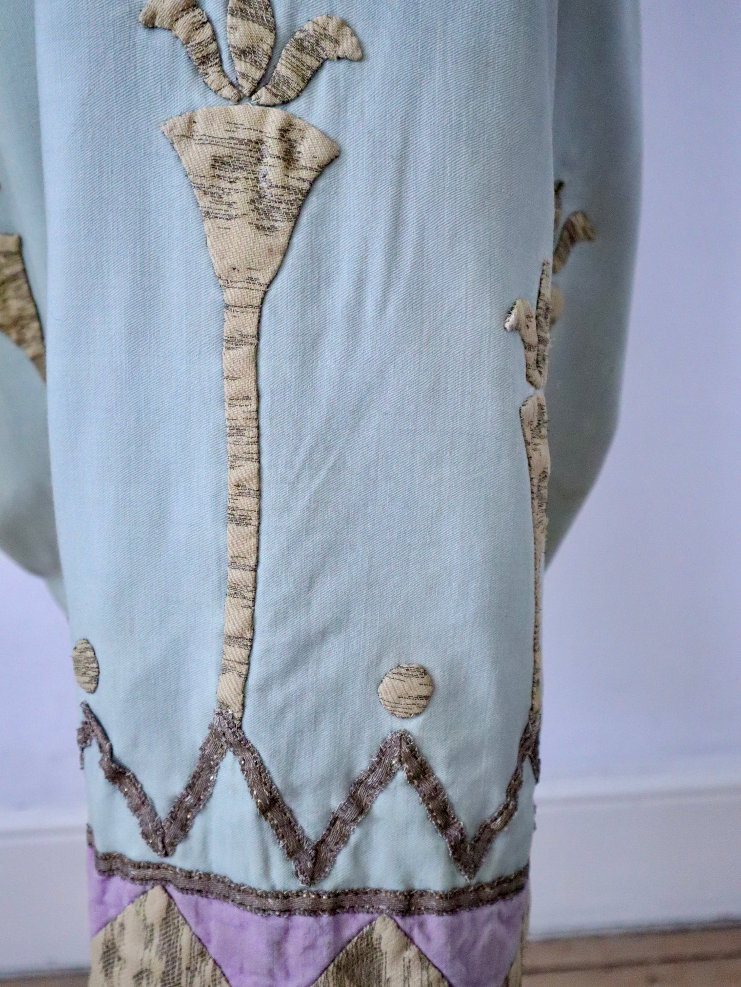 Antique 1880 French Opera PREMIER Costume AIDA Verdi Paris Egyptian Pastel Blue Sun Fade Gold 19th Century