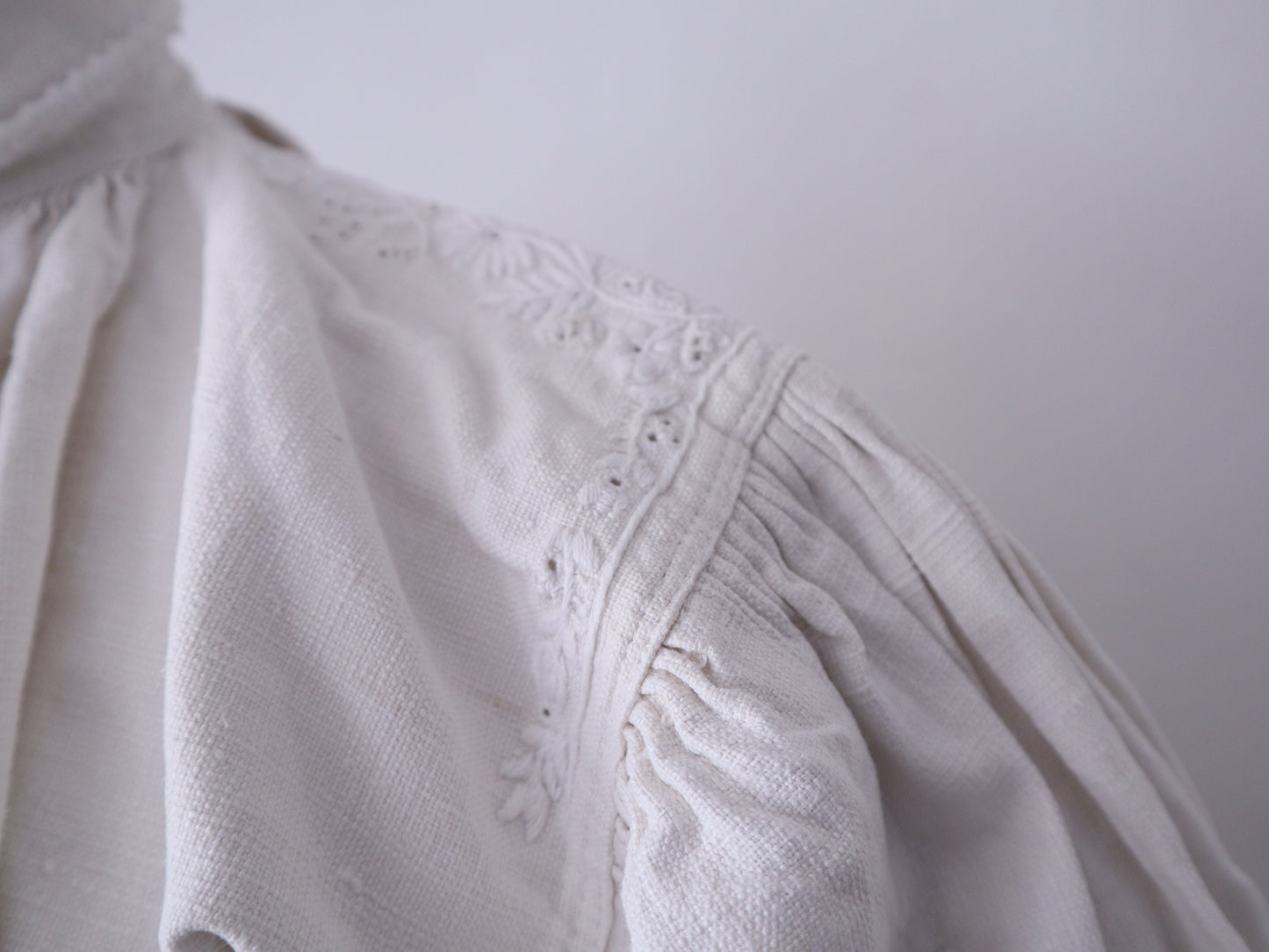 1930s–1940s Transylvanian Linen Shirt with Pressed Glass Buttons