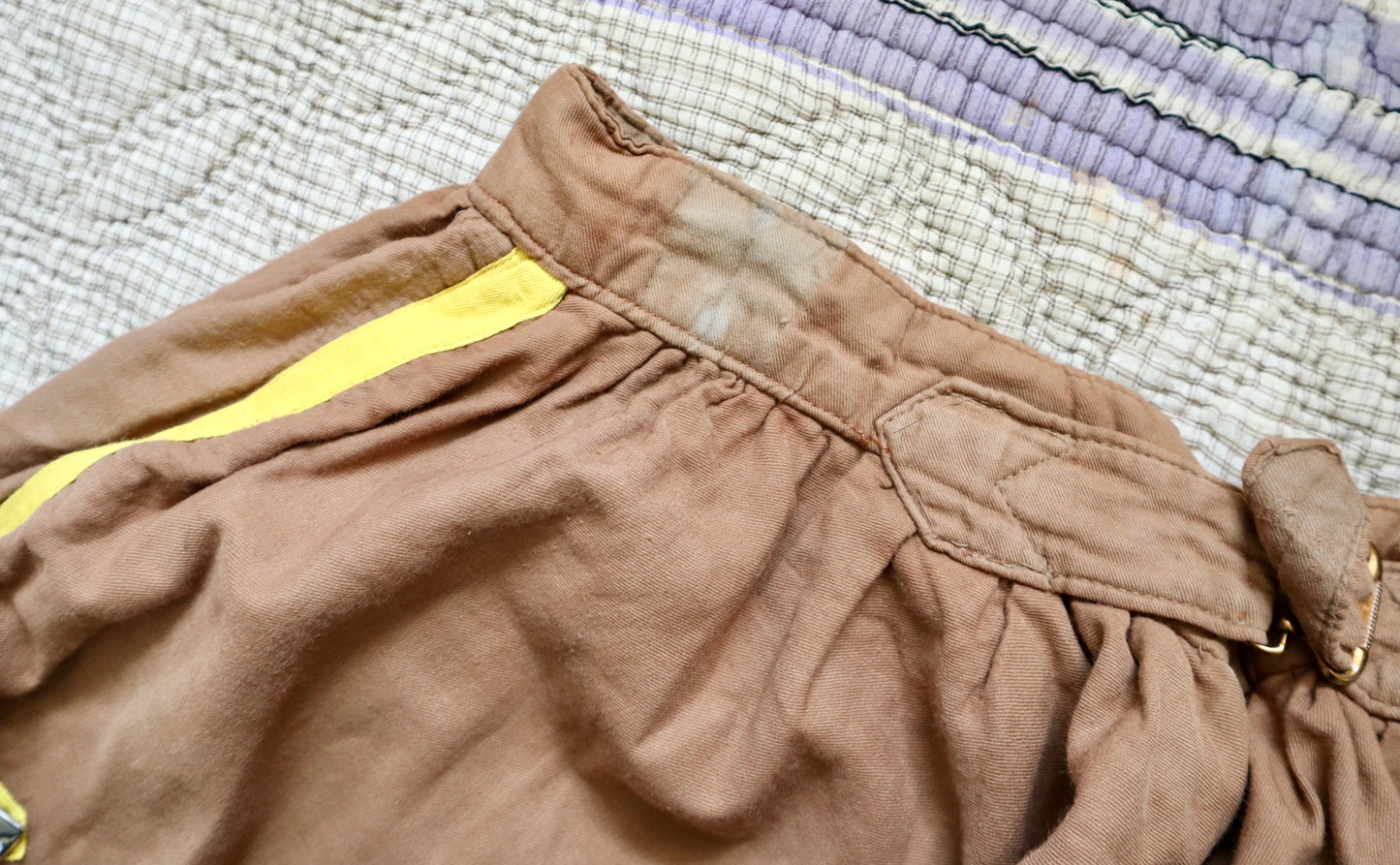 1920s French Costume Breeches Opera Theatre Studded Brown Yellow Ribbon Trim