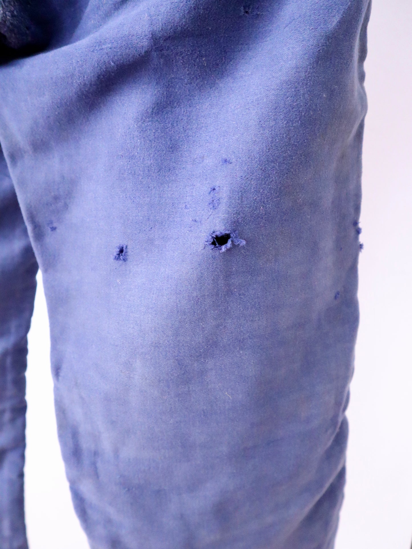 1940s–1950s French Moleskin Workwear Trousers – “Le Parfait” with Patched and Darned Repairs
