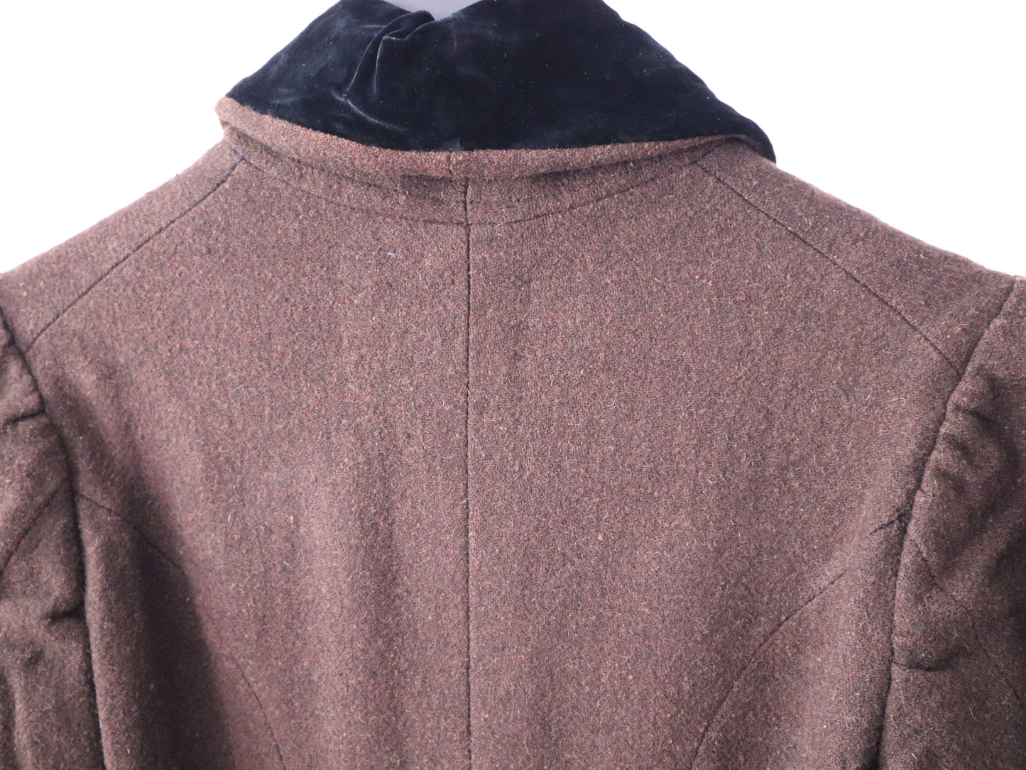 Antique c.1920s French Opera Costume Tailcoat Dark Brown Wool with Velvet Trim & Faceted Glass Buttons Hand-Stitched & Fully Lined