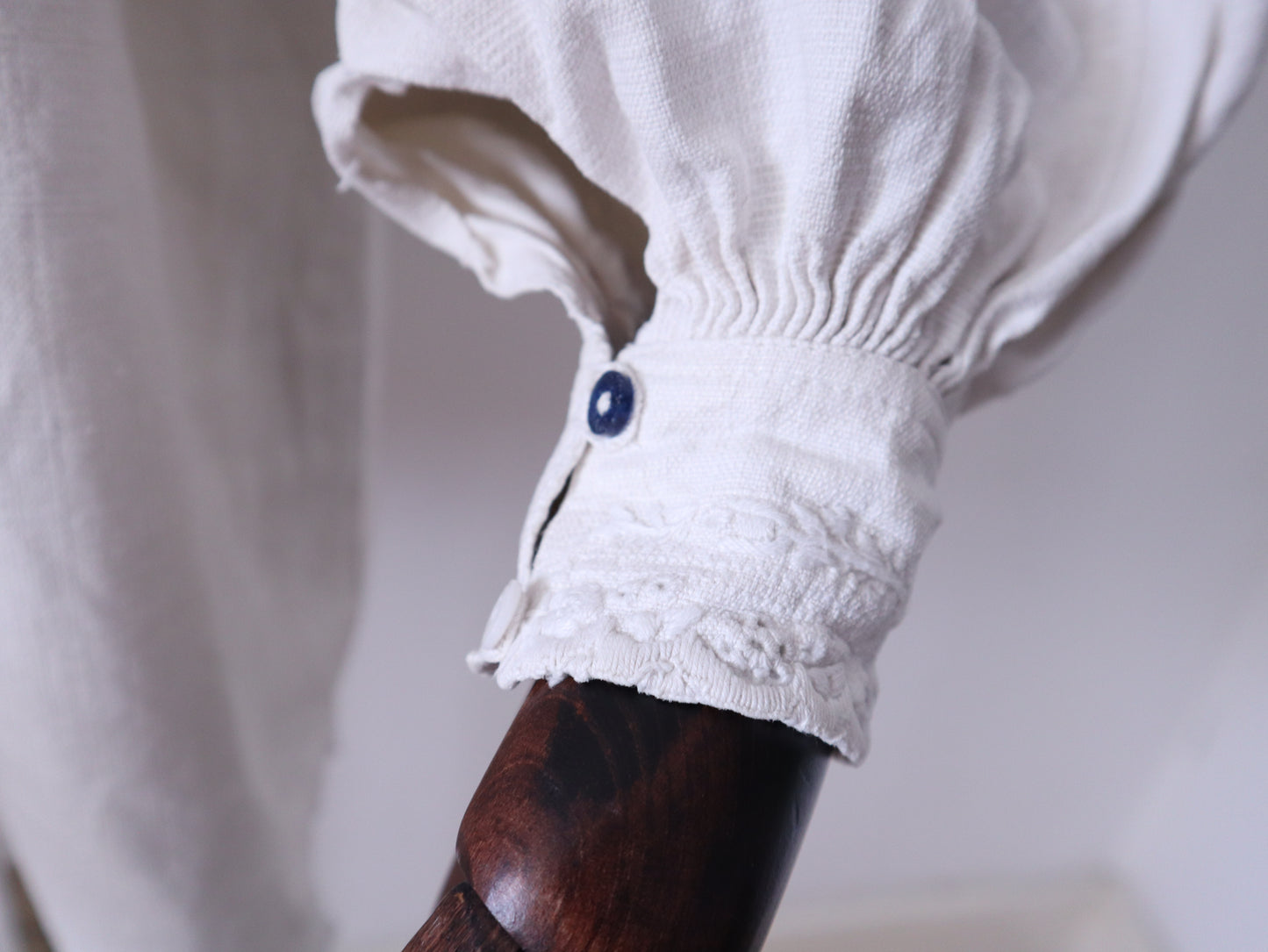1930s–1940s Transylvanian Linen Shirt with Pressed Glass Buttons