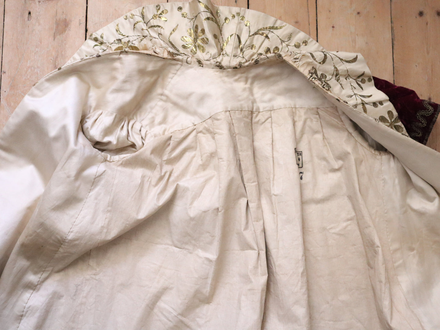 Antique French Silk Velvet Jacket c.1800s – Hand-Embroidered with Flat Gold Metal Thread – Ceremonial A-Line Robe from Aristide Boyer Archive
