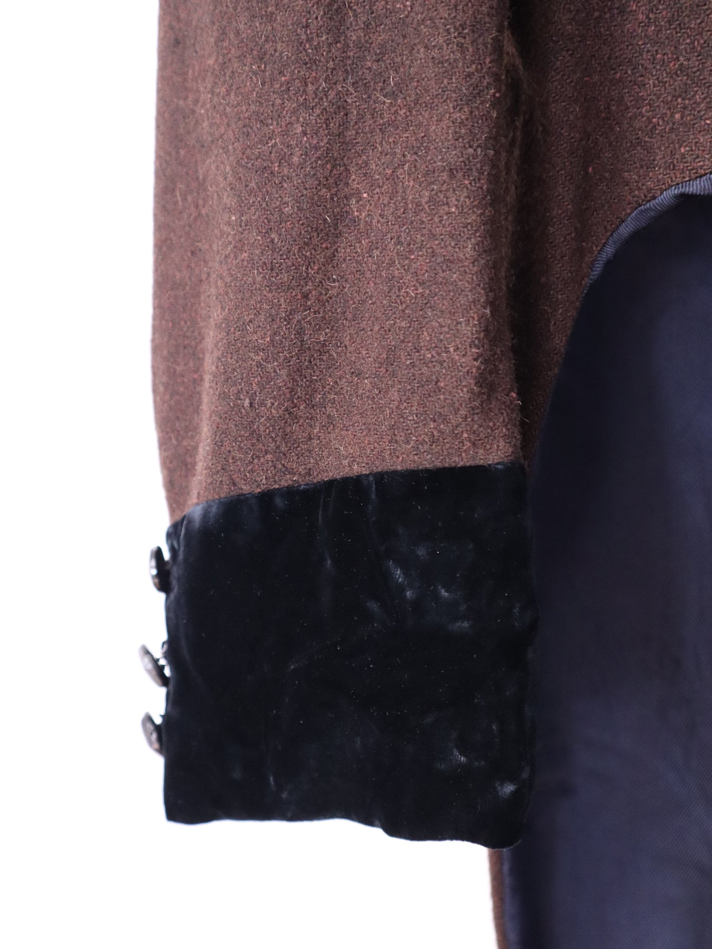 Antique c.1920s French Opera Costume Tailcoat Dark Brown Wool with Velvet Trim & Faceted Glass Buttons Hand-Stitched & Fully Lined