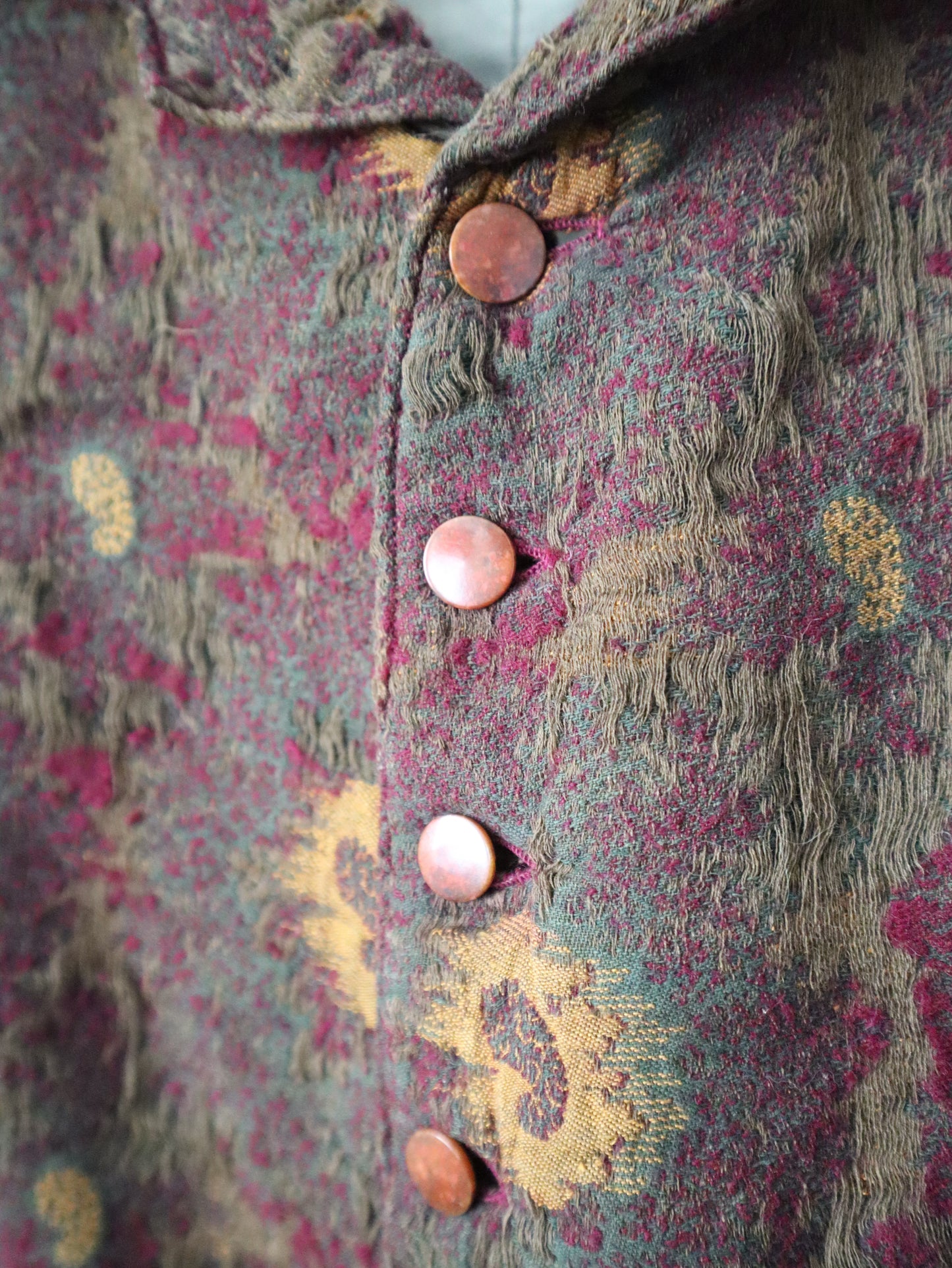 Antique French Waistcoat • Early 1900s Wool Paisley Vest • Burgundy Ochre Brown • PARIS SOLIDE Buckle • Vintage