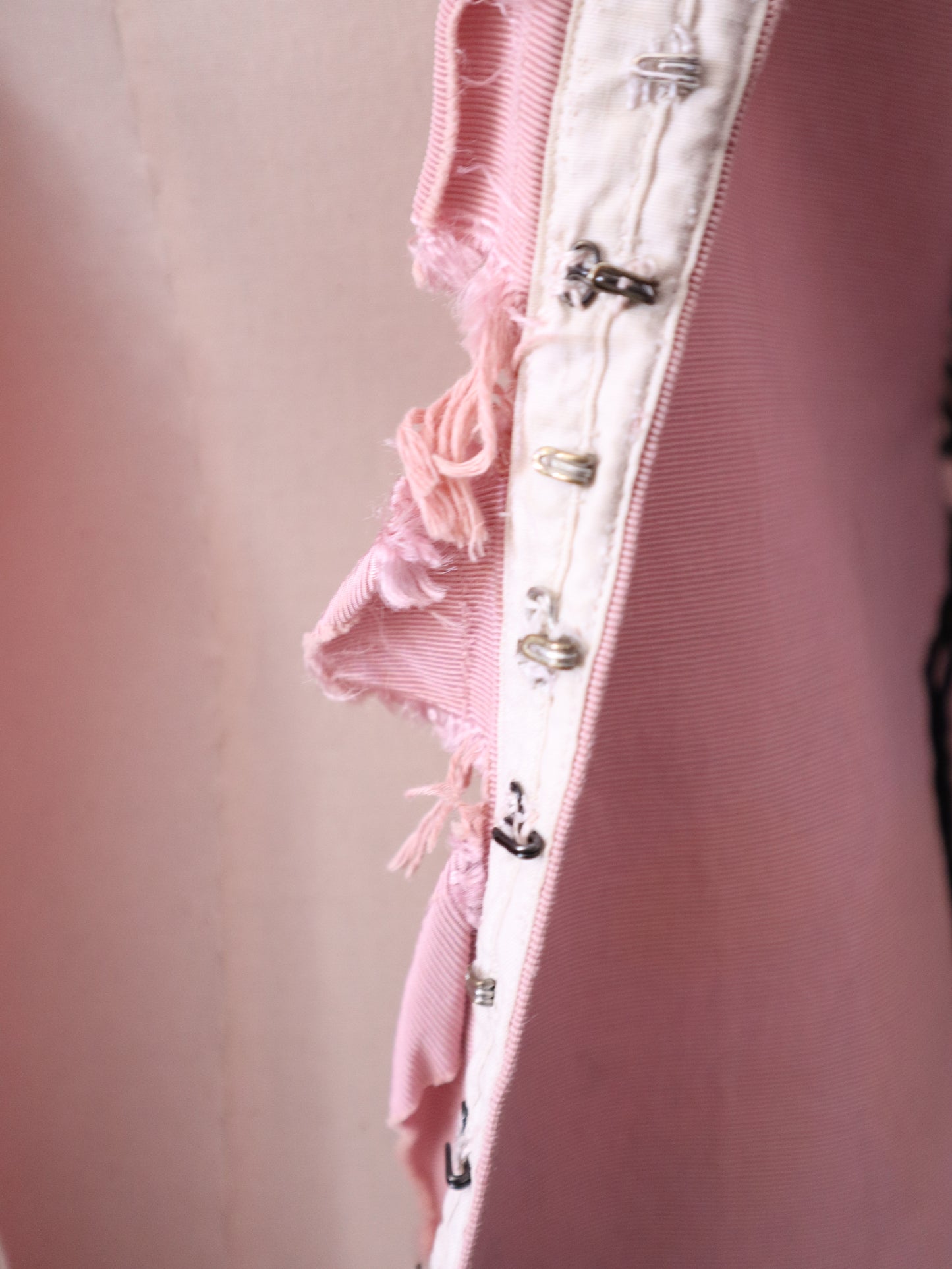 1930s -40s French Opera Tunic Dress by Henri Lebrun – Pink Grosgrain with Black Soutache Trim – Vintage Theatrical Costume