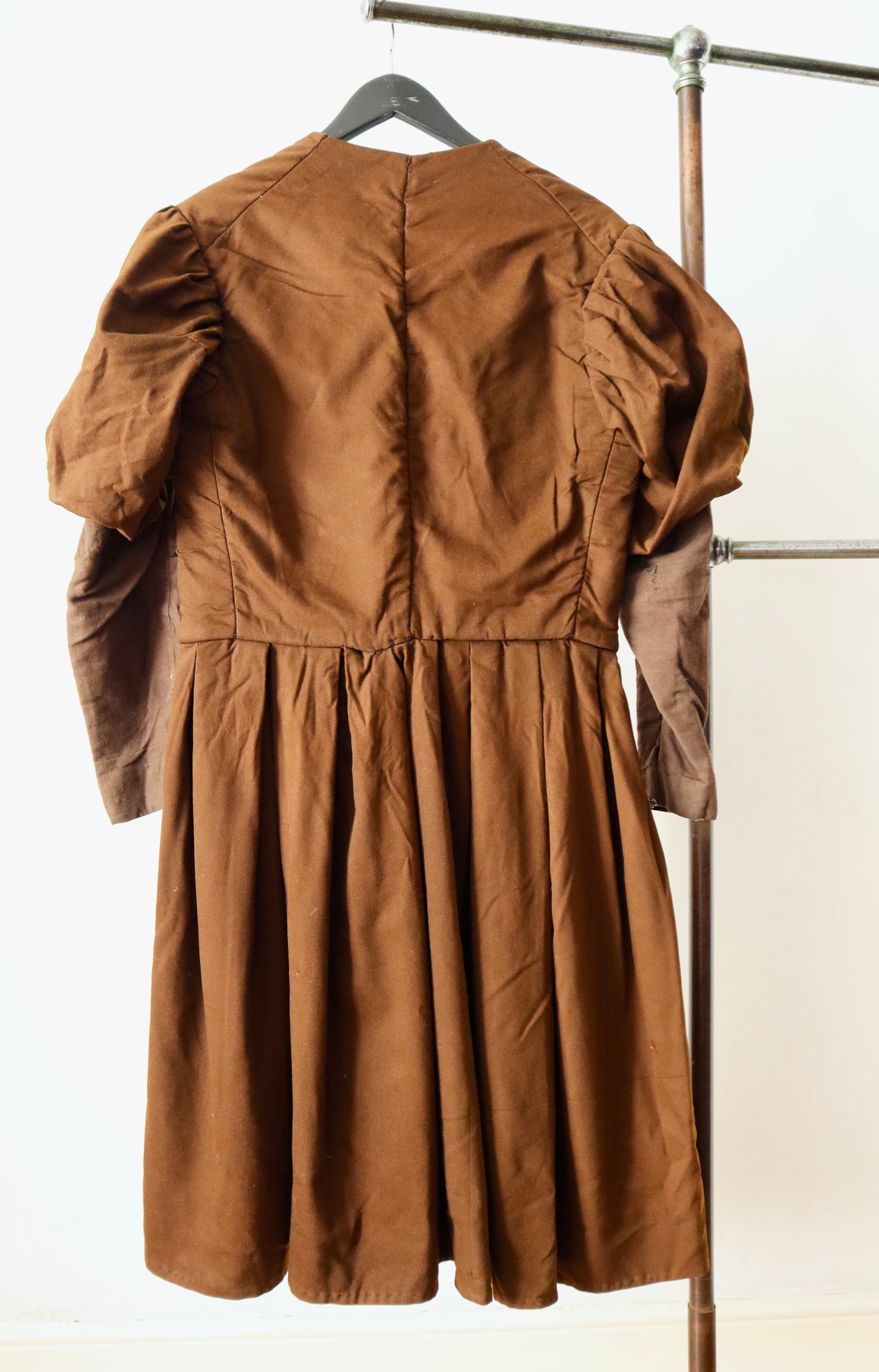 Antique French Opera Costume Tunic Brown Wool Cotton Puff Sleeve Renaissance Style 1910s