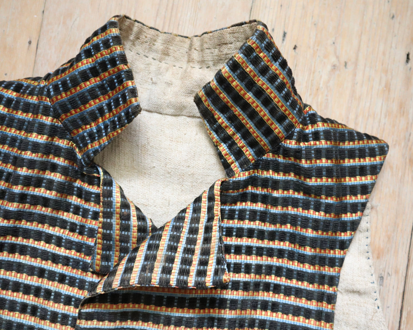 1790s - 1800 Silk Velvet Waistcoat
Vest Stripe Covered Buttons Double Breasted French Sack
Linen Back