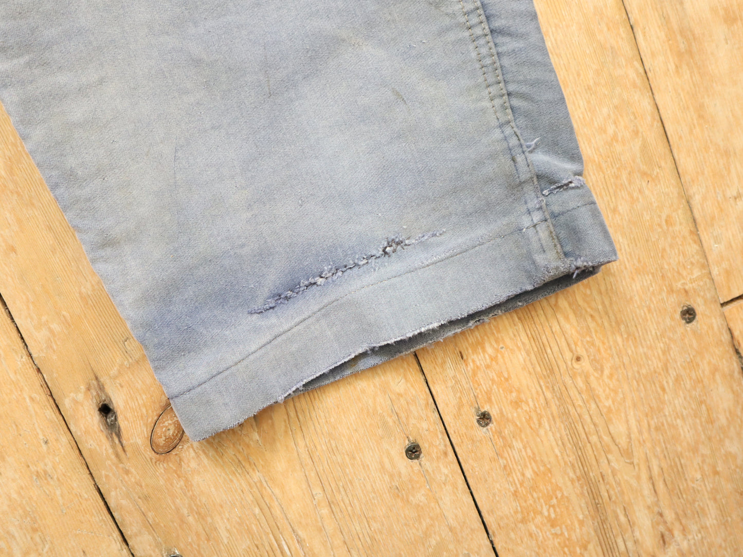 1950s French Le Salvetal Blue Moleskin Workwear Trousers Pants Patched Repairs Darned
