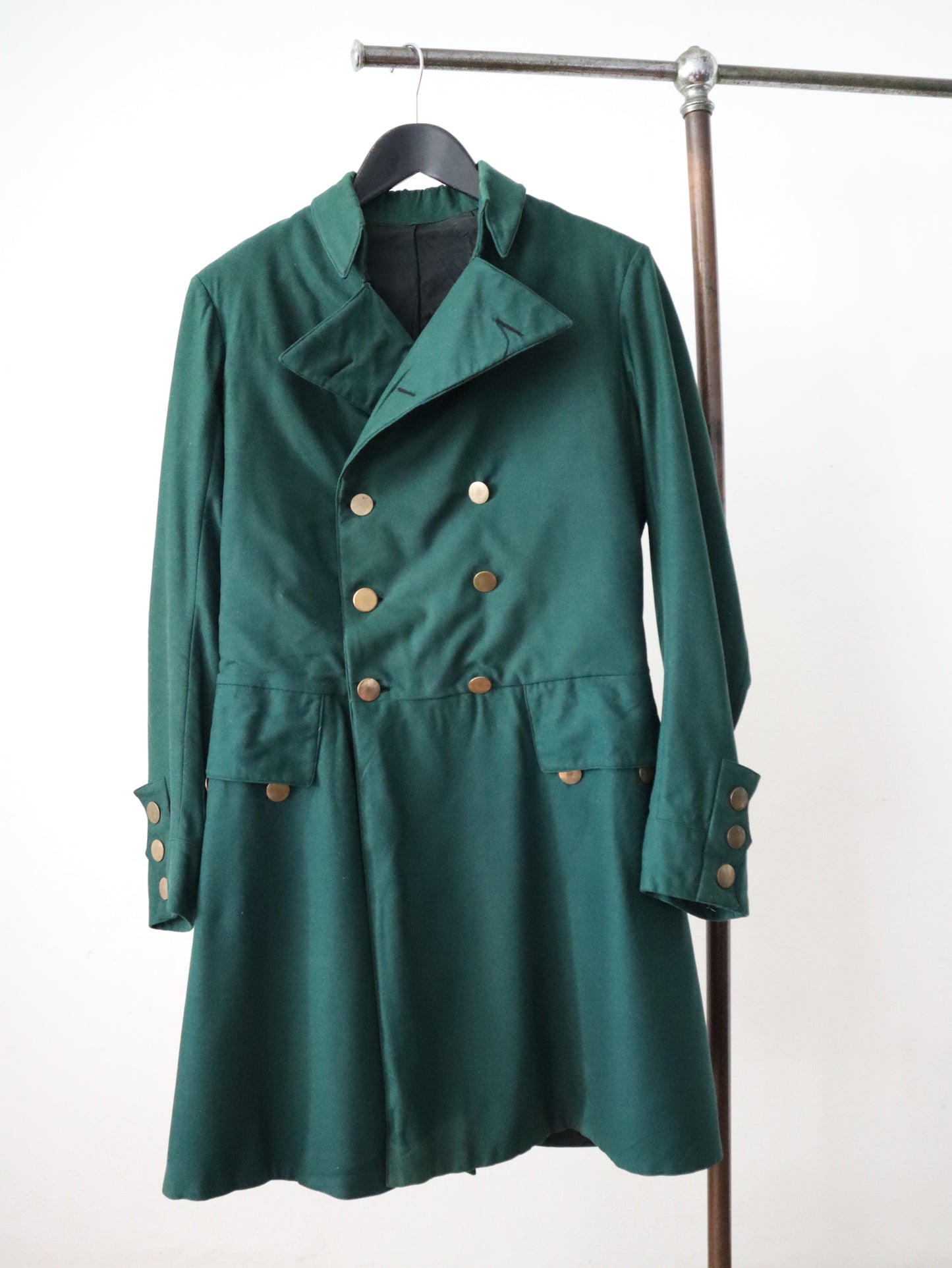 Late 19th century French green wool frock-style coat with brass buttons – marked “Aristide Boyer, Marseille” Opera Theatre Costume