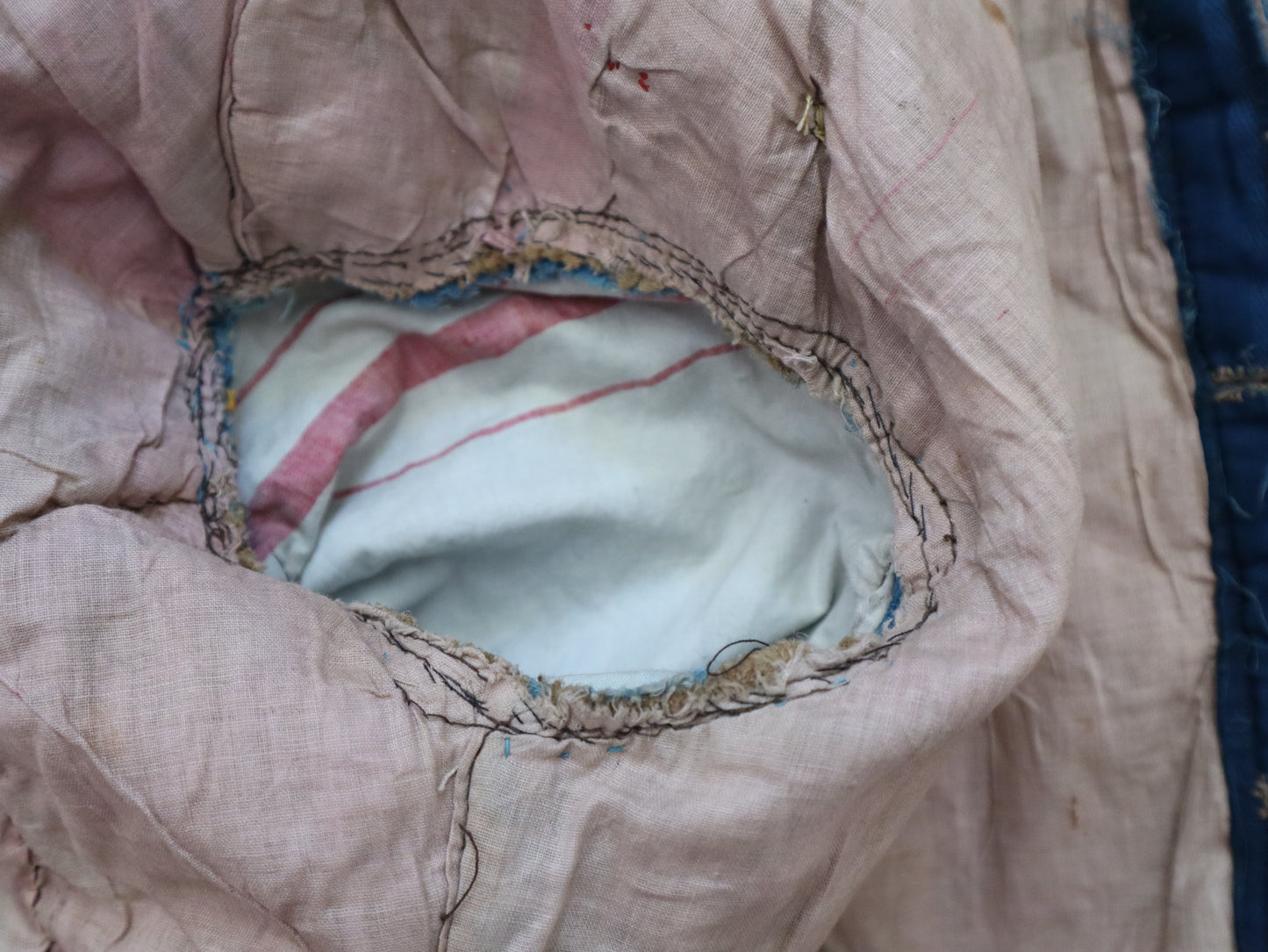 Antique French Theatre Costume 19th Century Military Style Indigo Blue Red Sun Fade Gold Ribbon Trim Brass Buttons