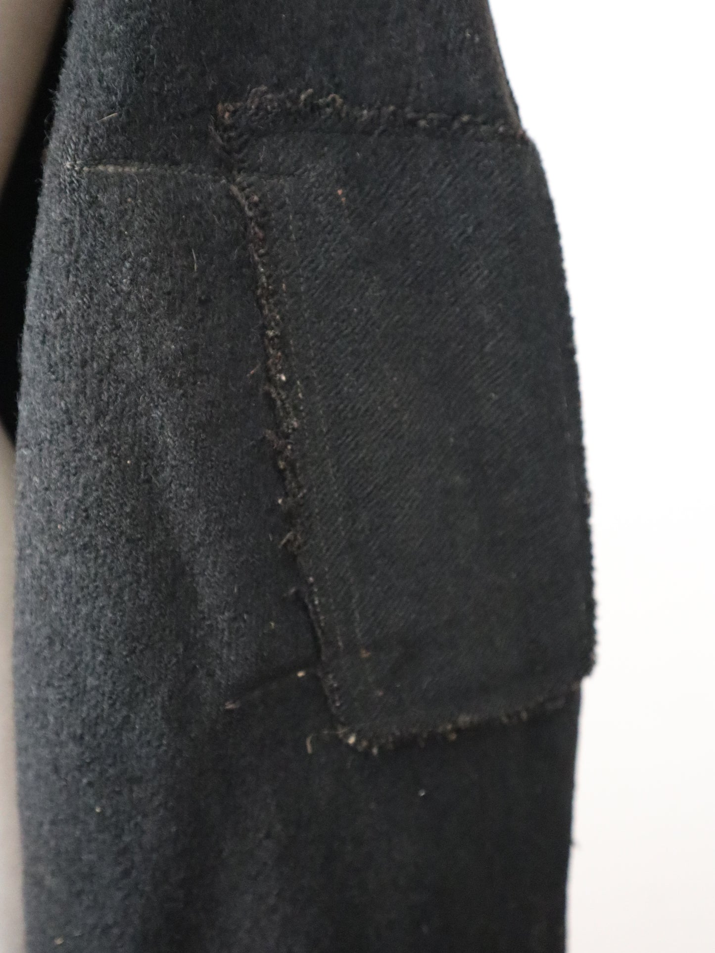 1920s Transylvanian Charcoal Black Wool Coat Traditional Folk Clothing Velvet Trim Stitching