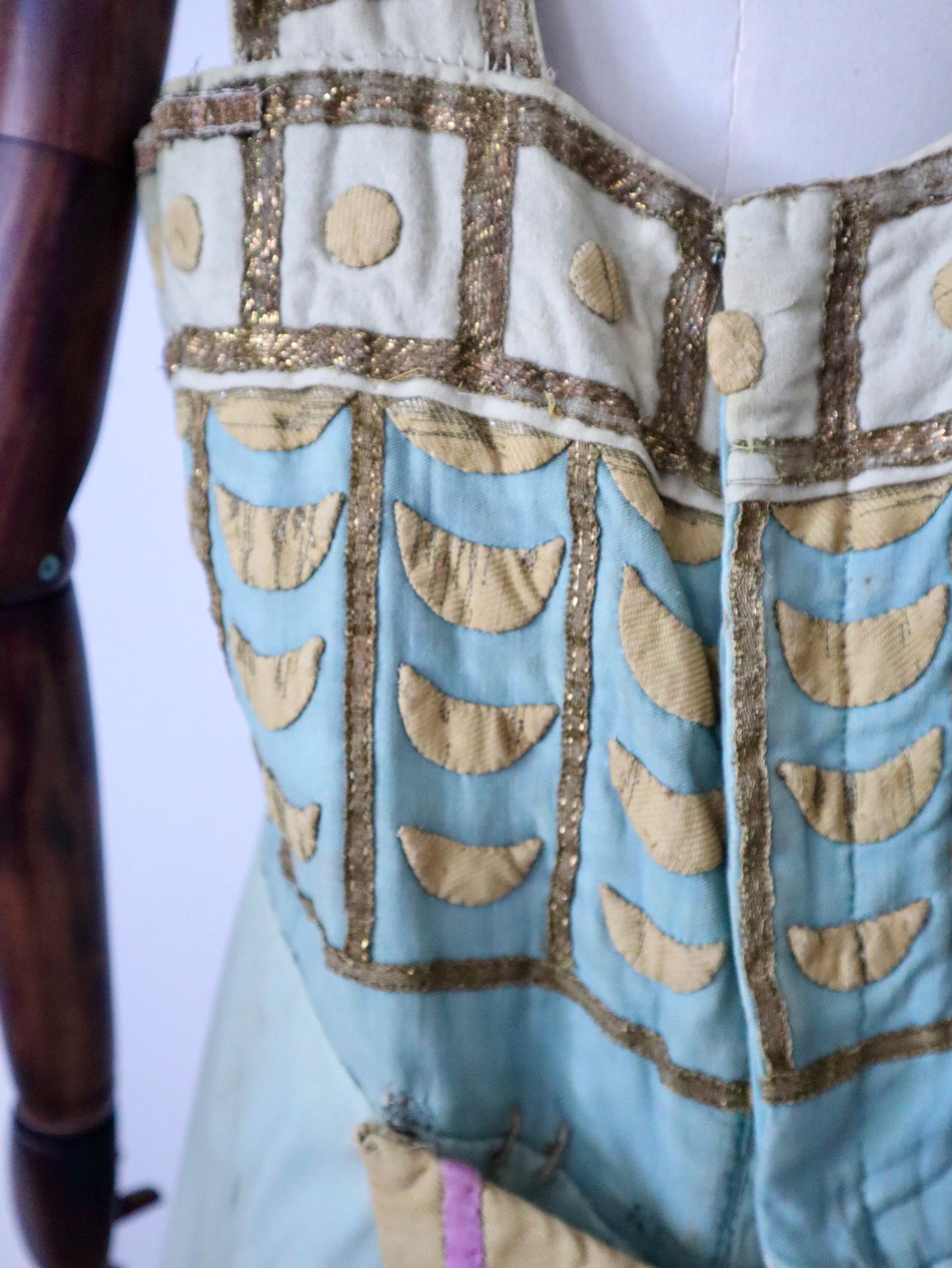 Antique 1880 French Opera PREMIER Costume AIDA Verdi Paris Egyptian Pastel Blue Sun Fade Gold 19th Century