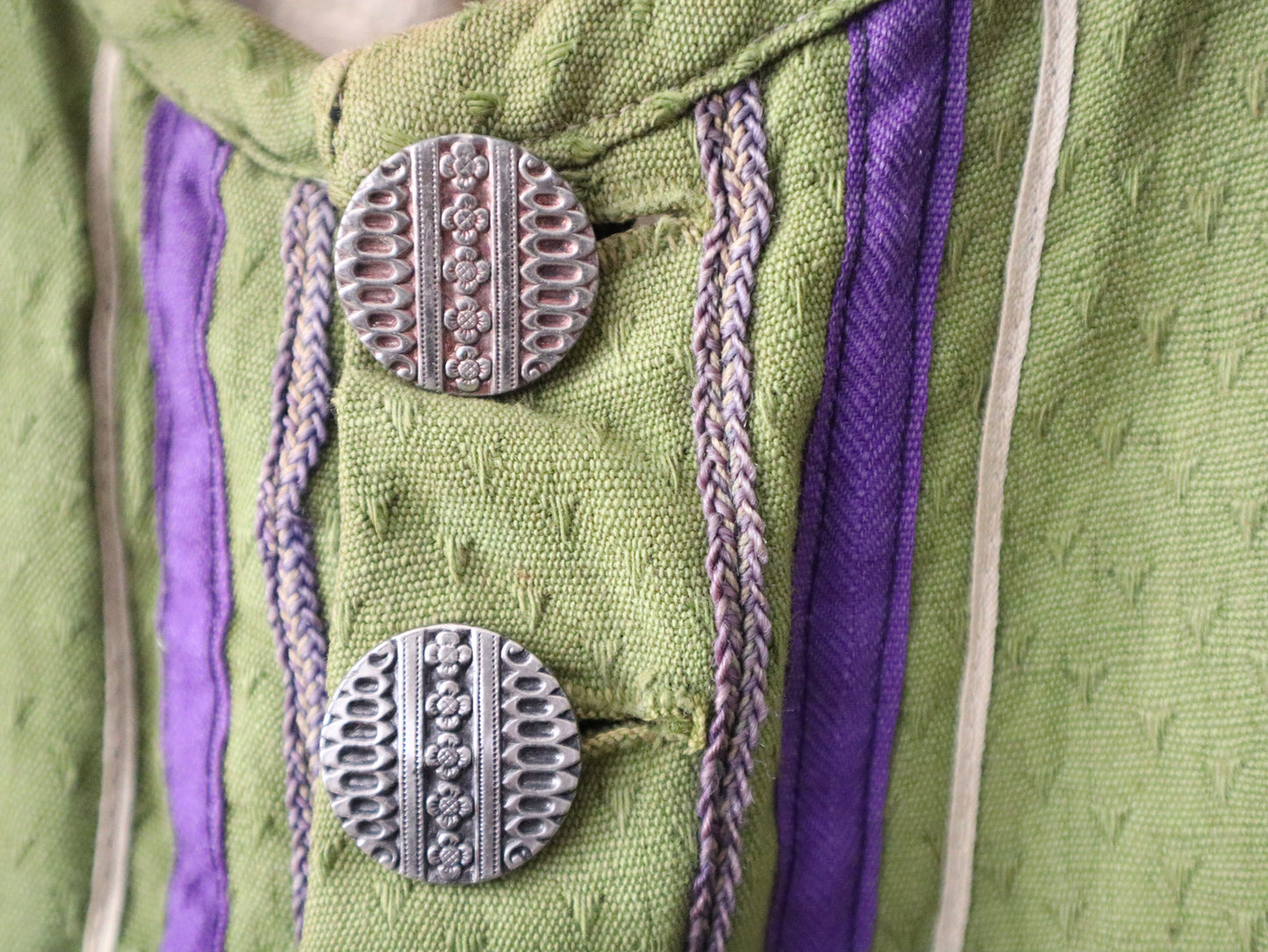 Antique French Opera Costume Jacket – Early 1900s, Green & Red Cotton, Aristide Boyer Marseille