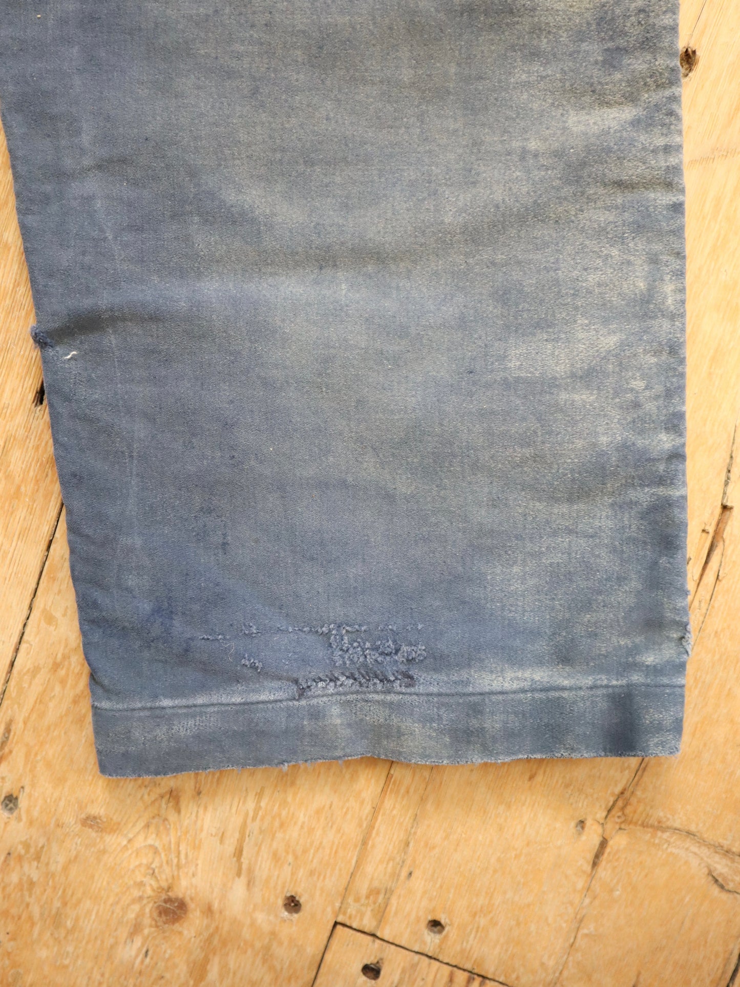 French Le Mont St Michel Blue Moleskin Workwear Trousers Pants Repairs Darned 1950s
