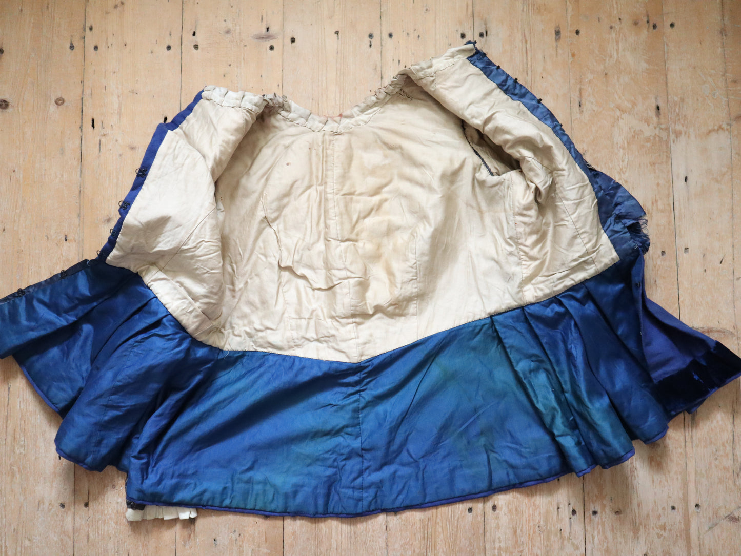 Antique French Opera Doublet Tunic Blue Wool Silk Beaded Sequins Lace Up Early 1900s Renaissance Style