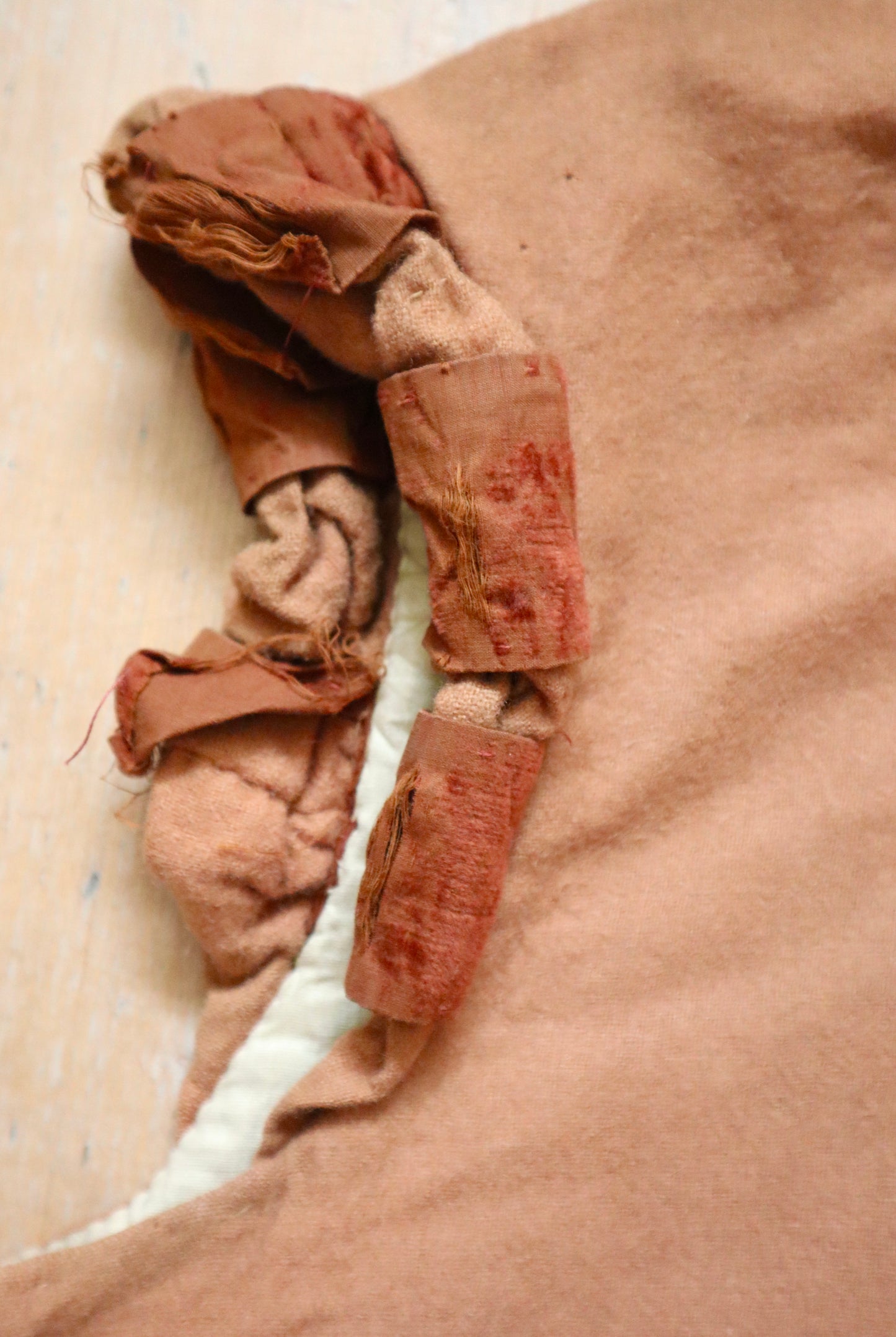 Antique French Opera Costume Tunic Gilet Wool Apricot Brown Silk Velvet Trim Medieval Renaissance