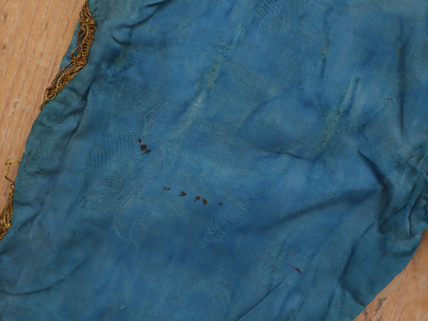 Antique French 19th Century Woven Cotton Blue Renaissance Style Breeches Trousers Pants Gold Metal Ribbon Lace Trim Theatre Opera Costume