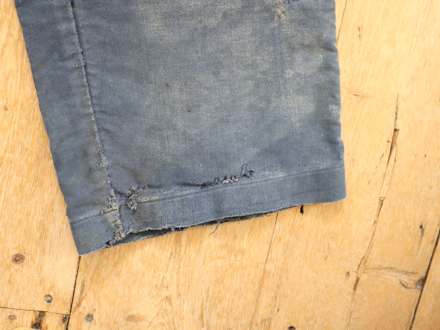 French Le Mont St Michel Blue Moleskin Workwear Trousers Pants Repairs Darned 1950s