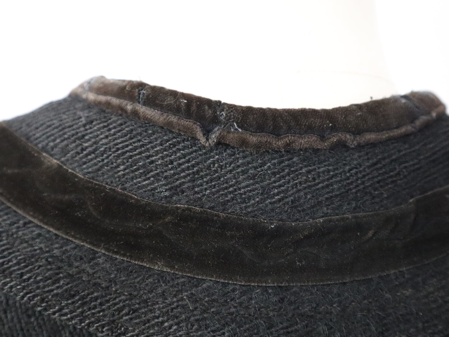 1920s Transylvanian Charcoal Black Wool Coat Traditional Folk Clothing Velvet Trim Stitching