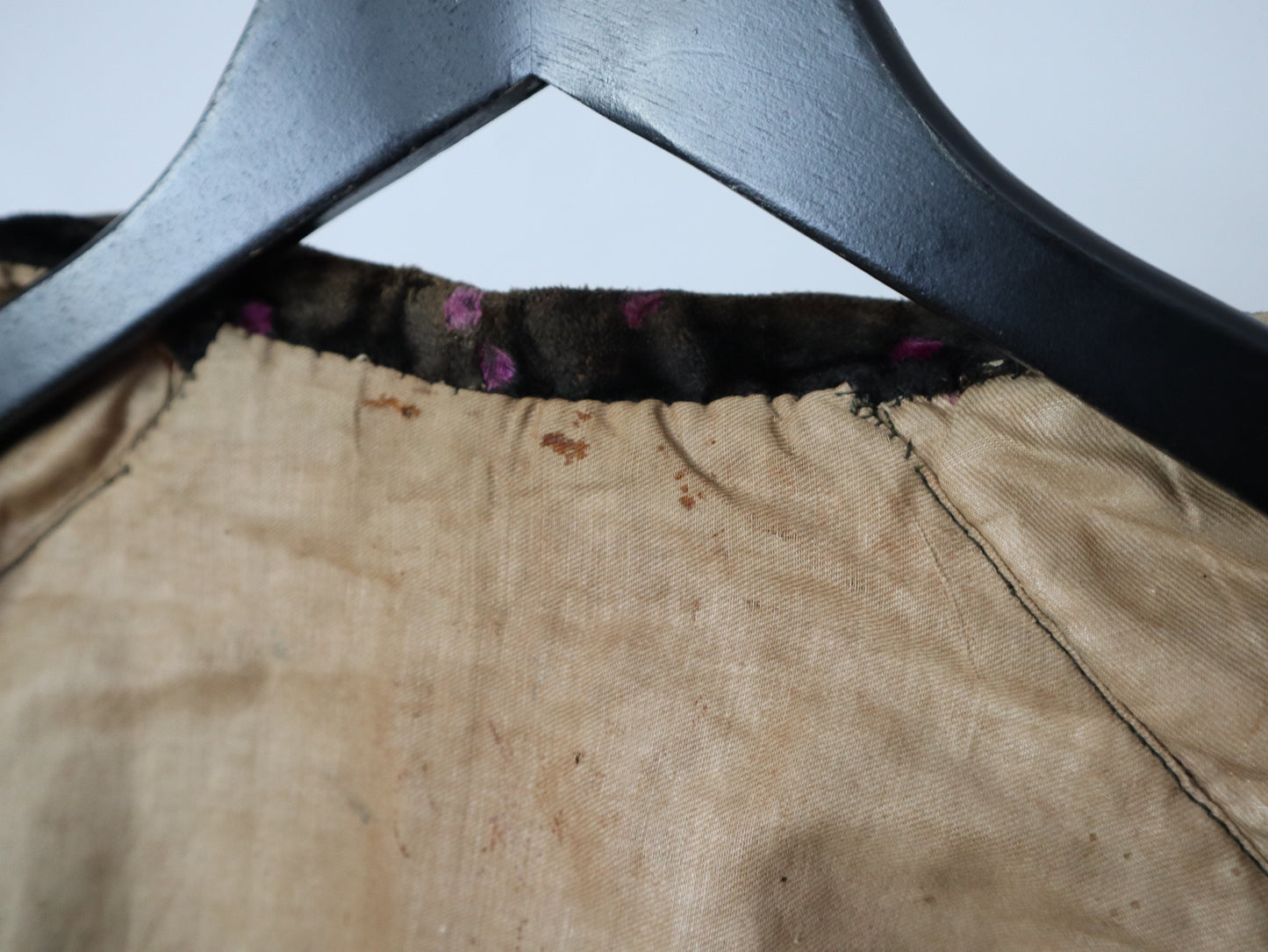 Antique Early 1900s French Silk Velvet Waistcoat with Purple Polkadots