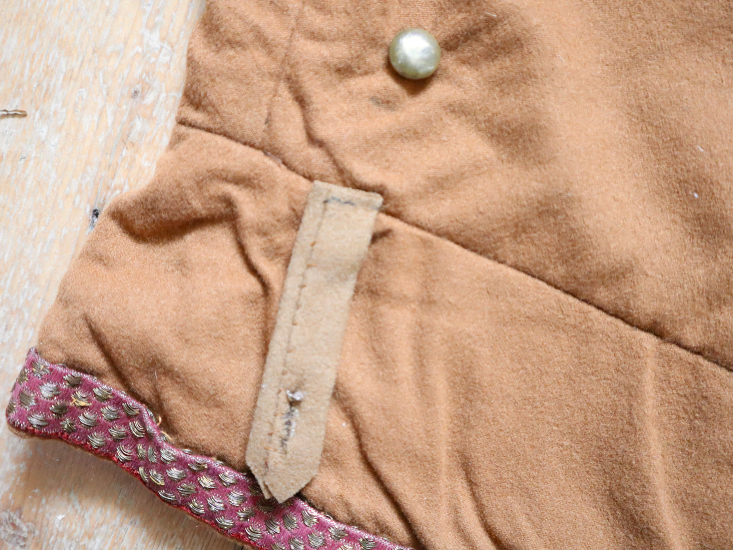 Antique French Opera Costume Tunic Top Toffee Brown Wool Medieval Renaissance Style