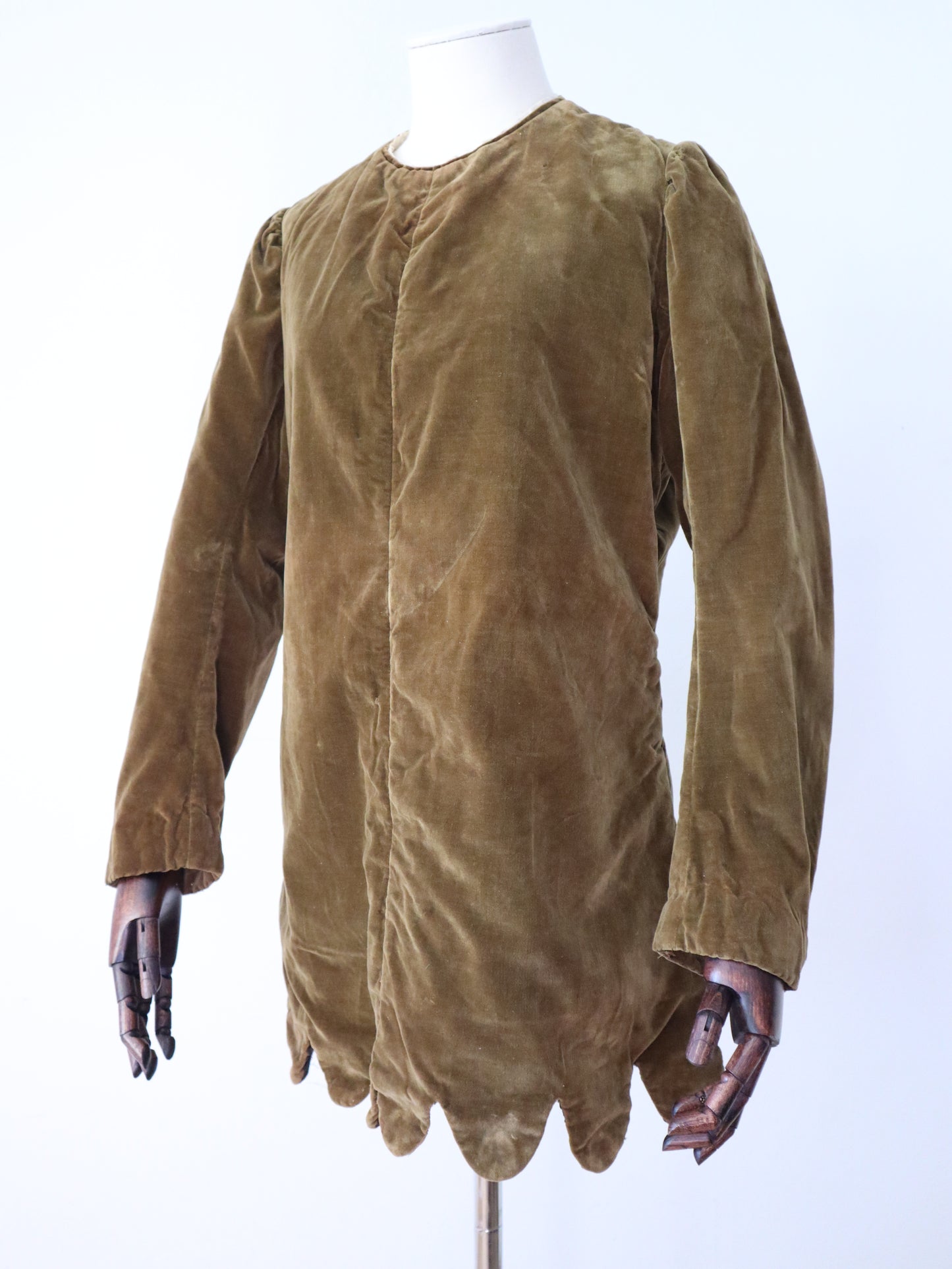 Antique French Opera Costume Tunic Green Silk Velvet Scalloped Hem Early 1900s
