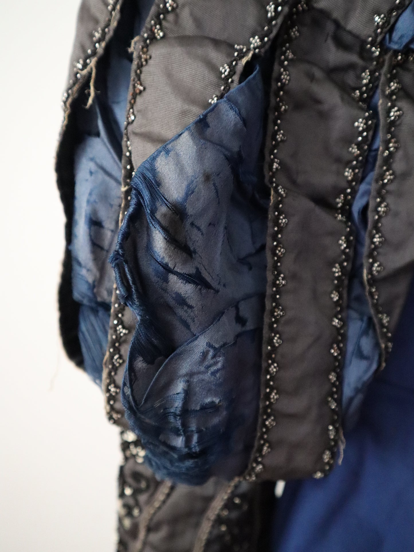 Antique French Opera Doublet Tunic Blue Wool Silk Beaded Sequins Lace Up Early 1900s Renaissance Style