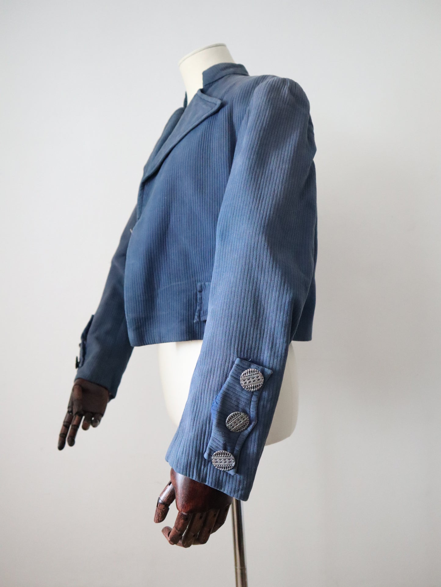 Antique French Carmagnole-Style Jacket in Blue | Circa 1920s | Ribbed Cotton Sans-Culotte Costume | Fully Lined