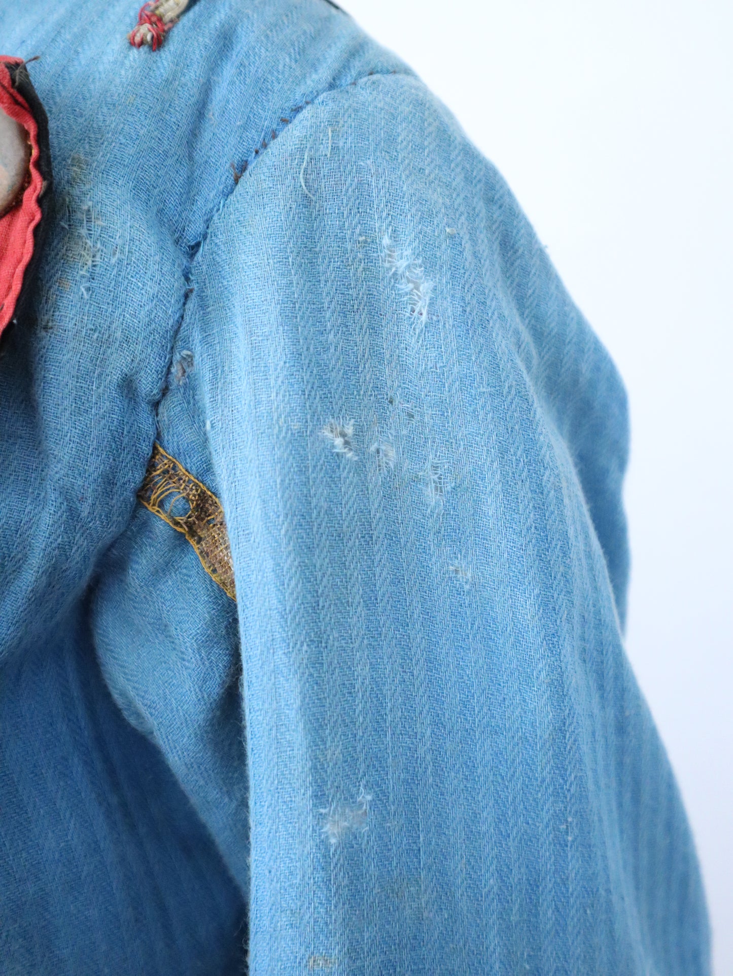 Antique French Theatre Costume 19th Century Military Style Indigo Blue Red Sun Fade Gold Ribbon Trim Brass Buttons