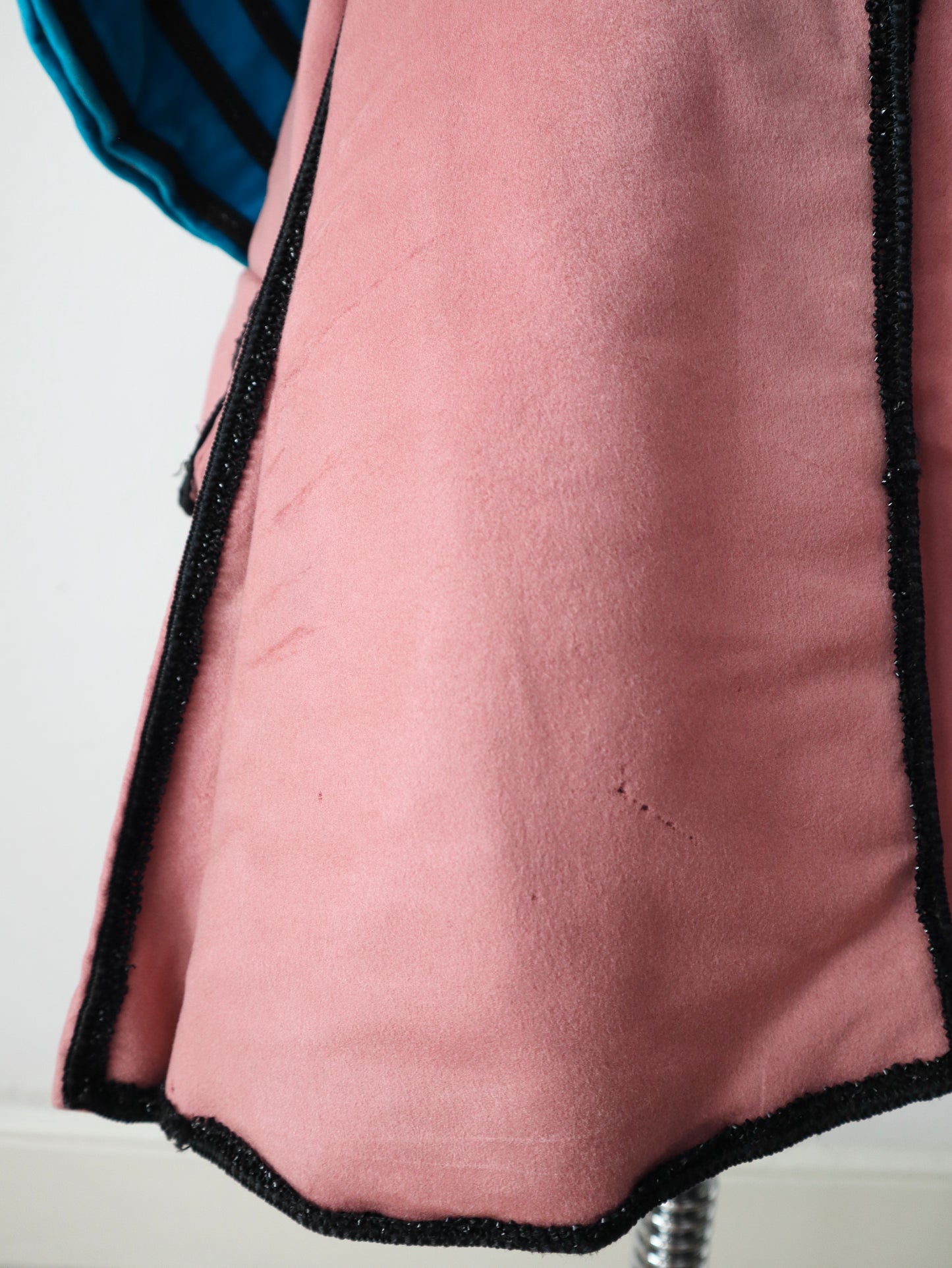 1950s French Opera House Costume Frock Coat 18th Century 1700s Marseille Pink Wool Cotton Lined Blue Velvet Cuffs Large Buttons