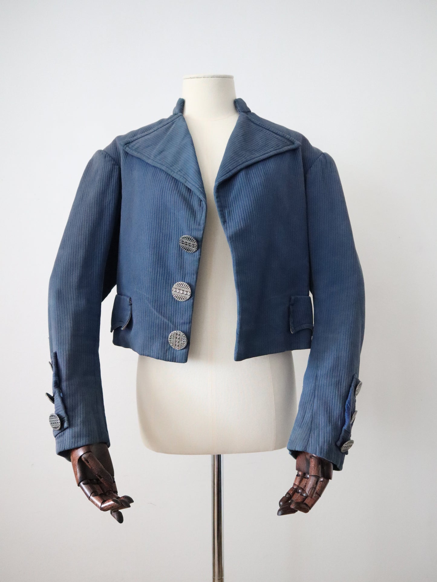 Antique French Carmagnole-Style Jacket in Blue | Circa 1920s | Ribbed Cotton Sans-Culotte Costume | Fully Lined