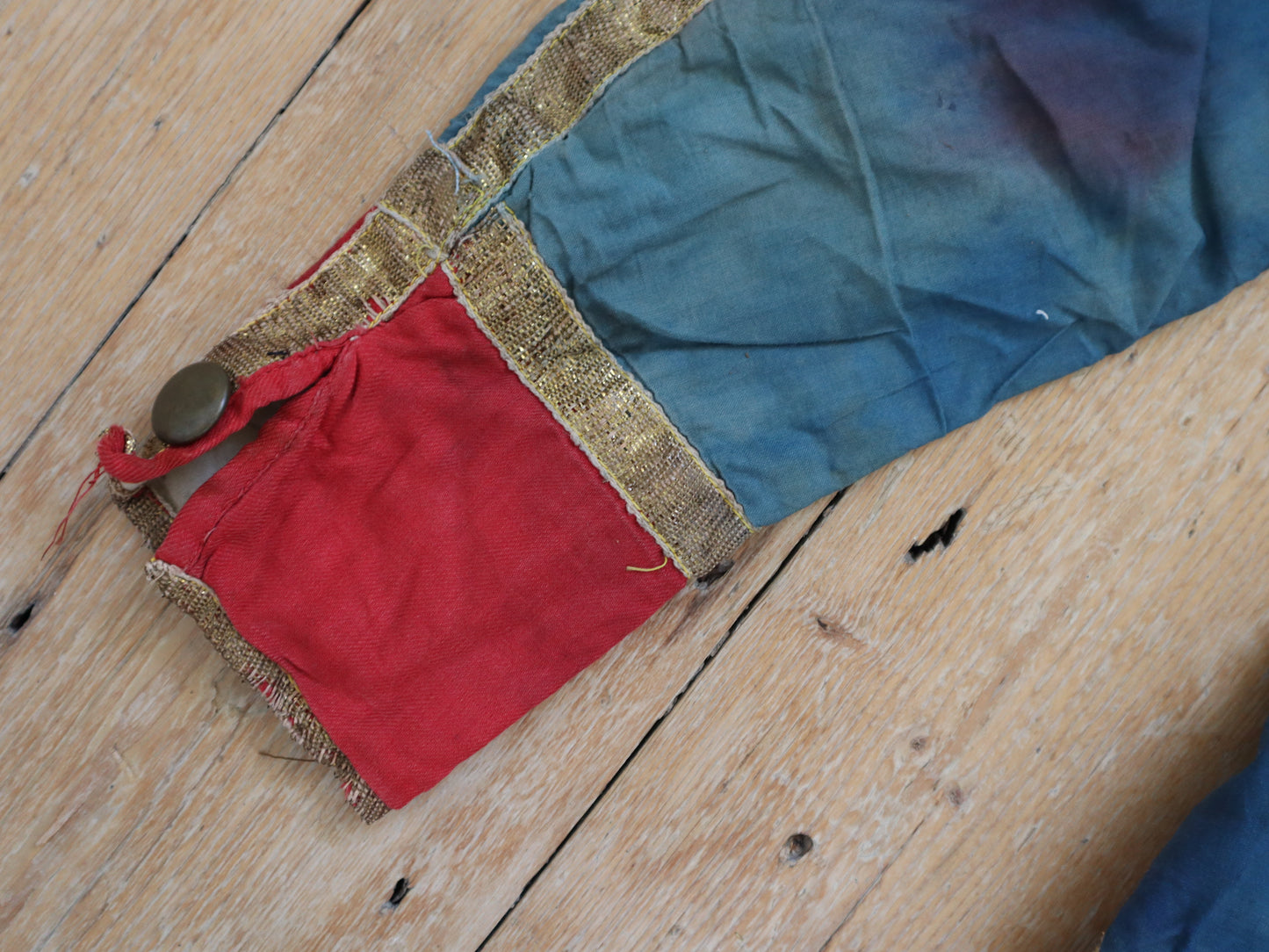 Antique French Theatre Costume 19th Century Military Style Indigo Blue Red Sun Fade Gold Ribbon Trim