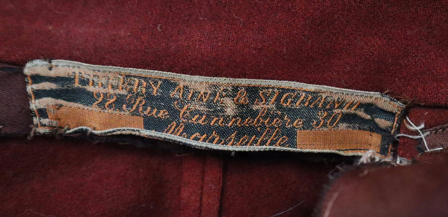 Antique French Tailcoat | Circa 1880s | Deep Claret Wool with Pale Salmon Trim | Thiery Aîné & Sigrand, Marseille