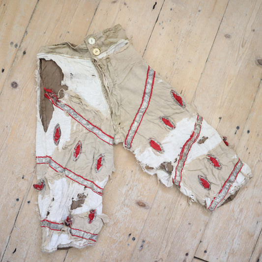 Antique French Child’s Theatre Costume Breeches Renaissance style Slash Poke Cotton Worn Wrecked