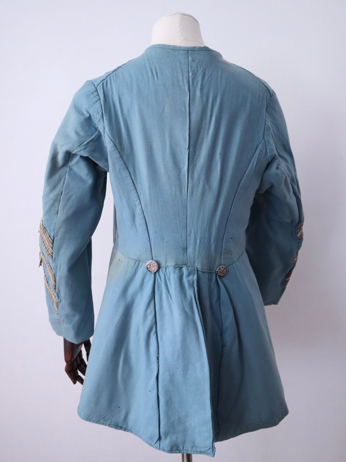 Antique 19th Century Theatrical Military-Style Jacket | Hand-Sewn Powder Blue Costume Coat  Metal Ribbon Trim Tassels