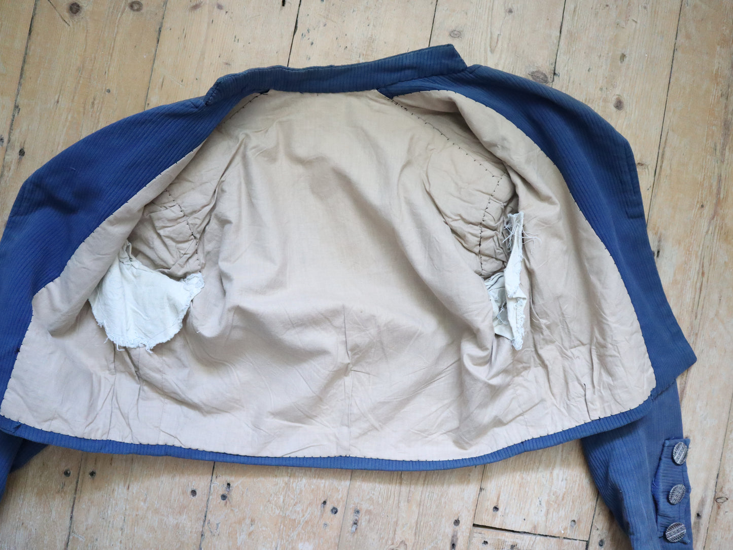 Antique French Carmagnole-Style Jacket in Blue | Circa 1920s | Ribbed Cotton Sans-Culotte Costume | Fully Lined