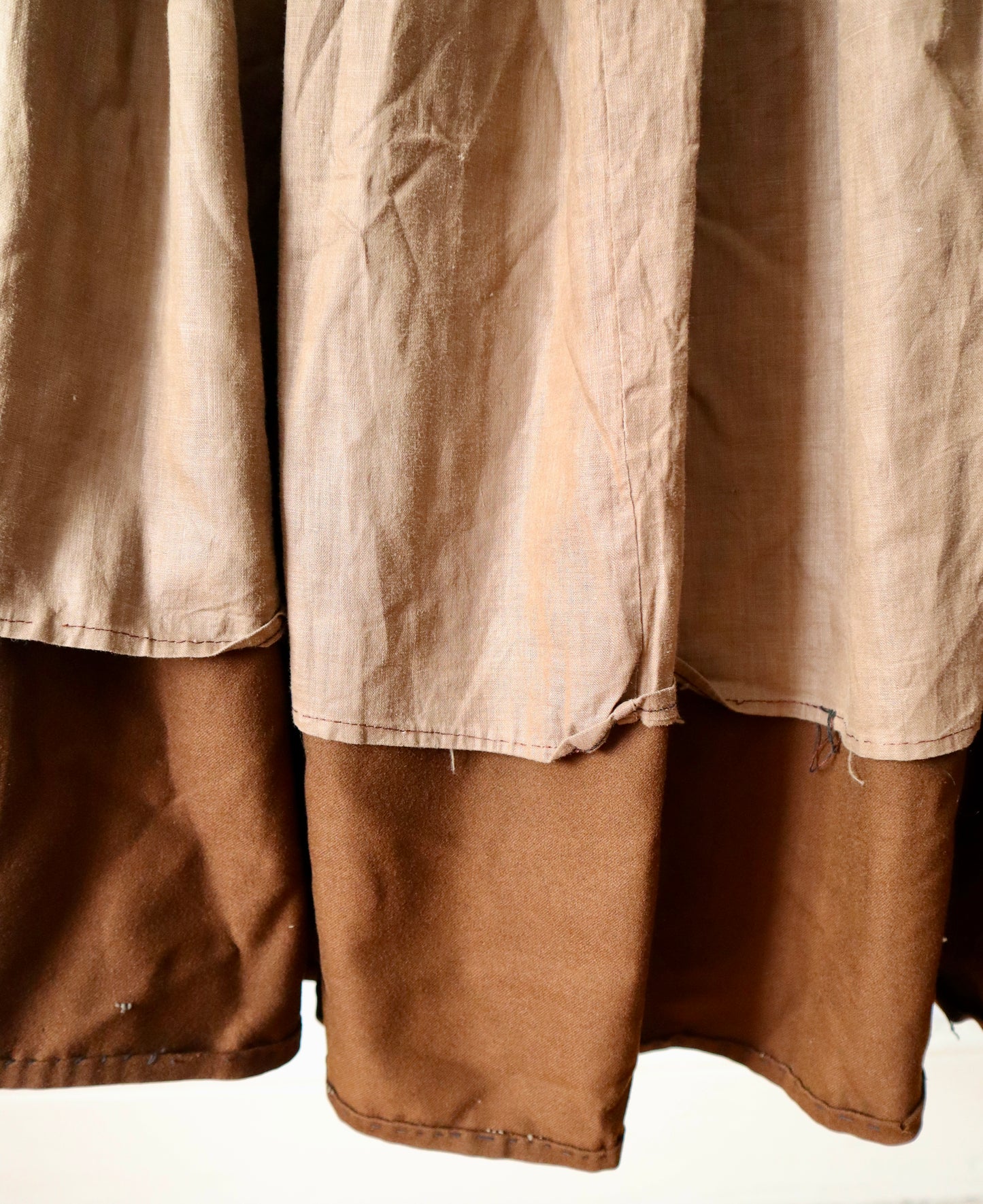 Antique French Opera Costume Tunic Brown Wool Cotton Puff Sleeve Renaissance Style 1910s